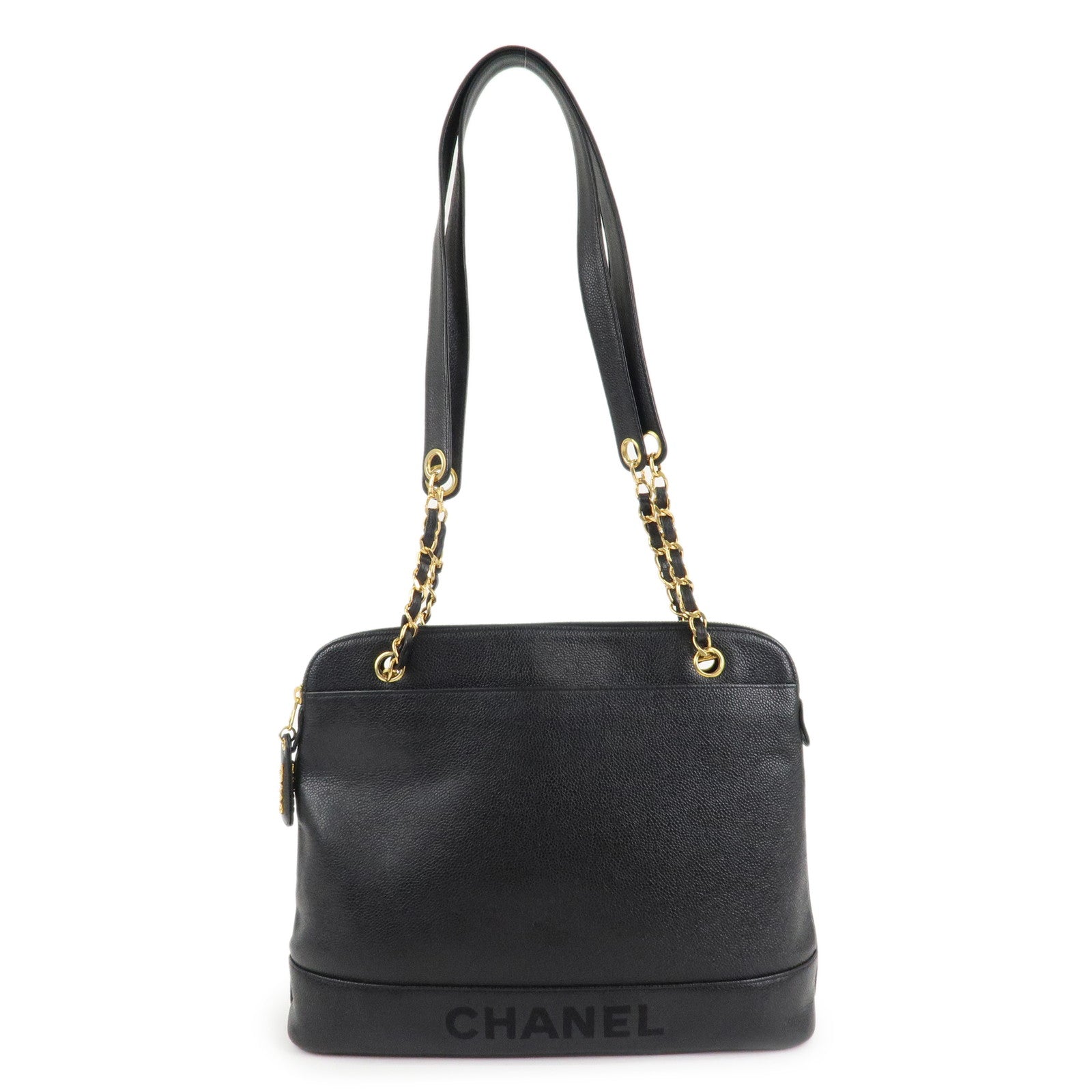 CHANEL-COCO-Mark-Caviar-Skin-Chain-Tote-Bag-Shoulder-Bag-Black