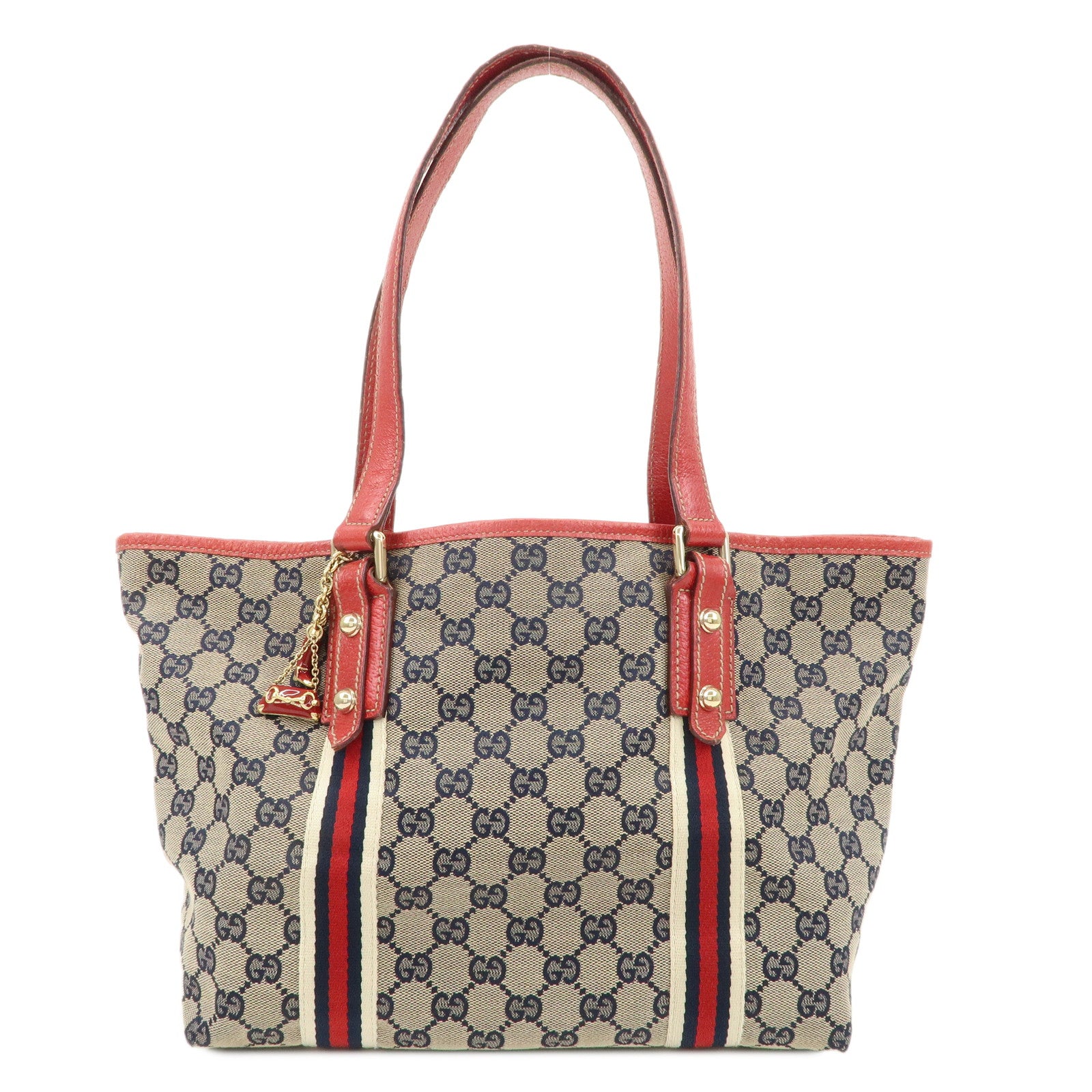 GUCCI-Sherry-GG-Canvas-Leather-Tote-Bag-Beige-Red-Navy-137396