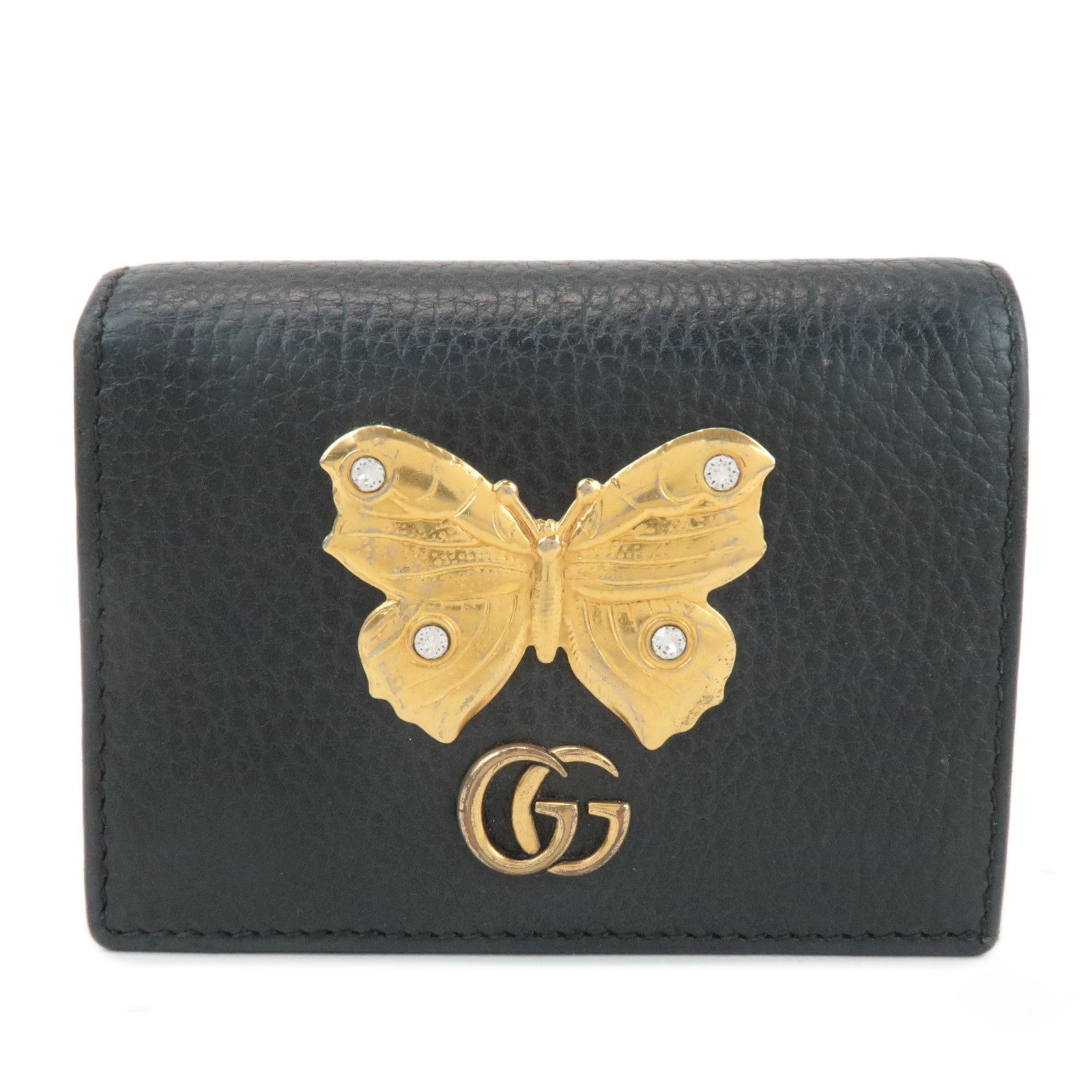 GUCCI-GG-Marmont-Leather-Butterfly-Bi-fold-Compact-Wallet-Black