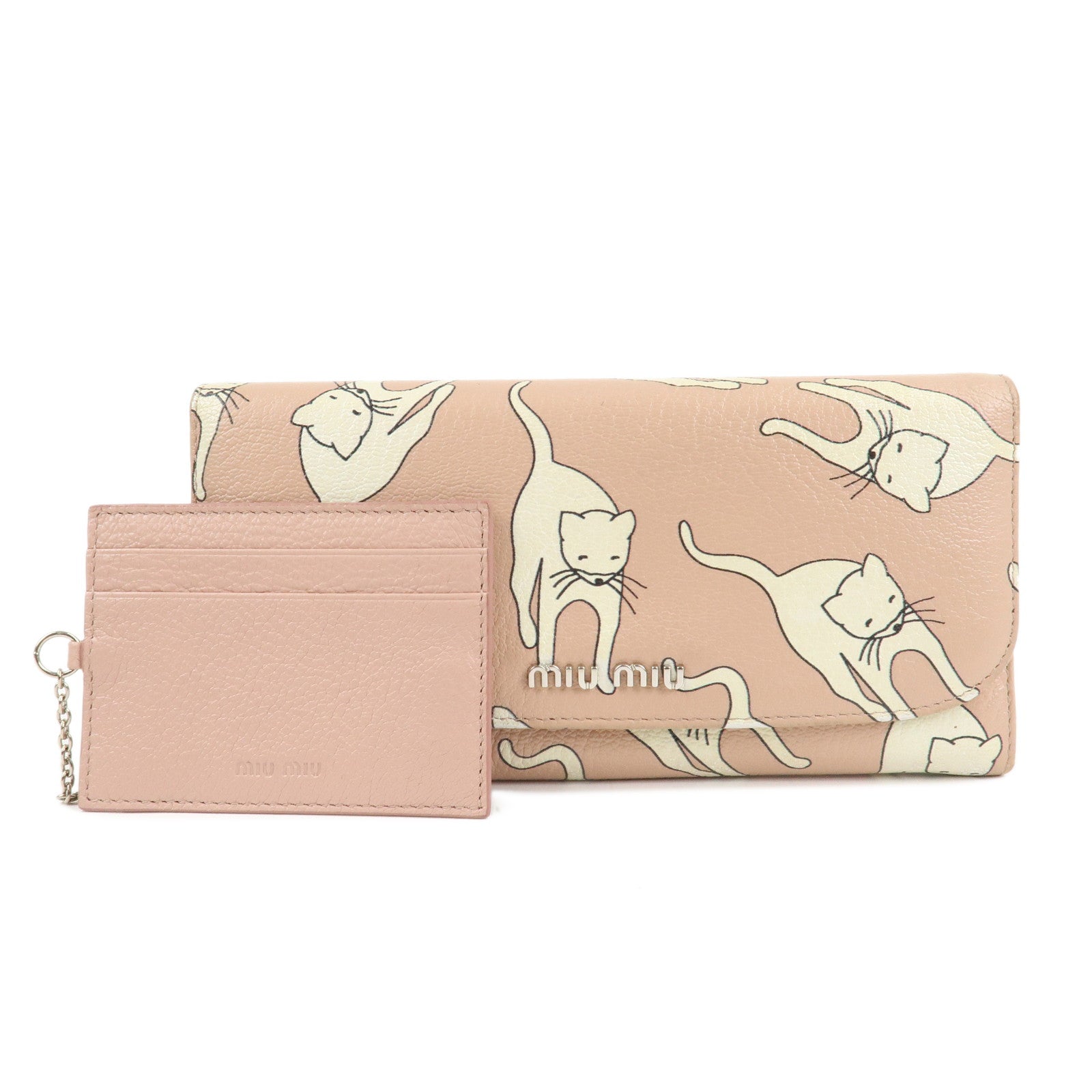 MIU-MIU-Leather-Cat-Motif-Long-Wallet-Pink-Beige-5MH109