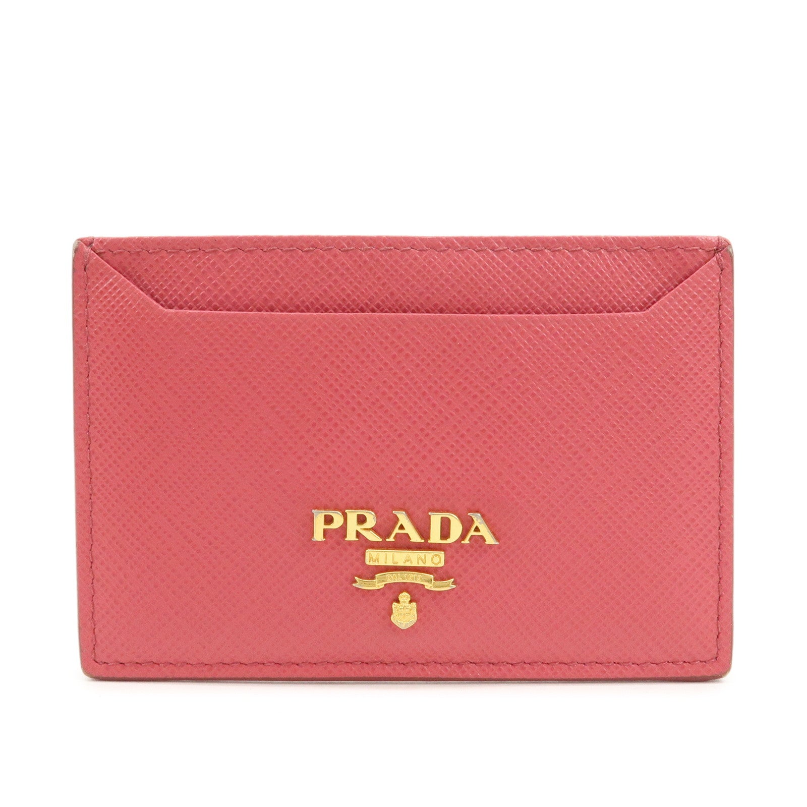 PRADA-Logo-Saffiano-Leather-Card-Case-Card-Holder-Pink-Gold-HDW