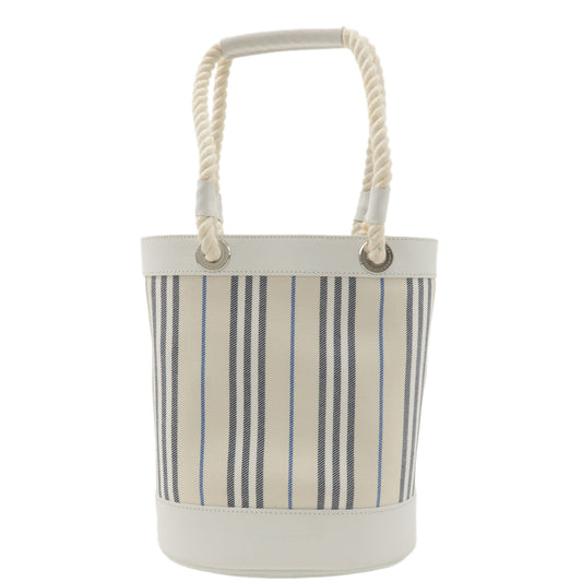 BURBERRY-Canvas-Leather-Tote-Bag-Hand-Bag-White-Stripe