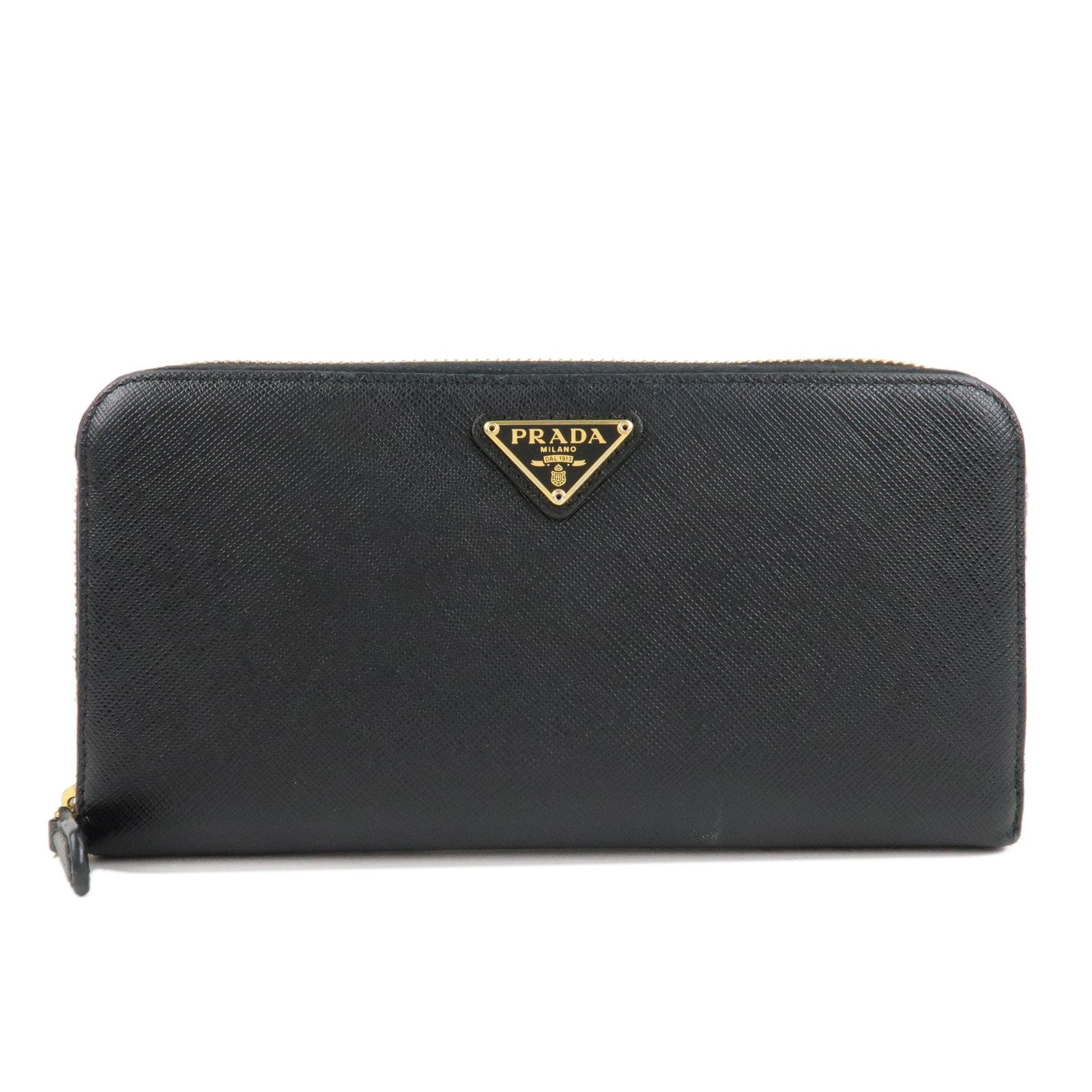 PRADA-Saffiano-Leather-Round-Zipper-Long-Wallet-Black-1M0506