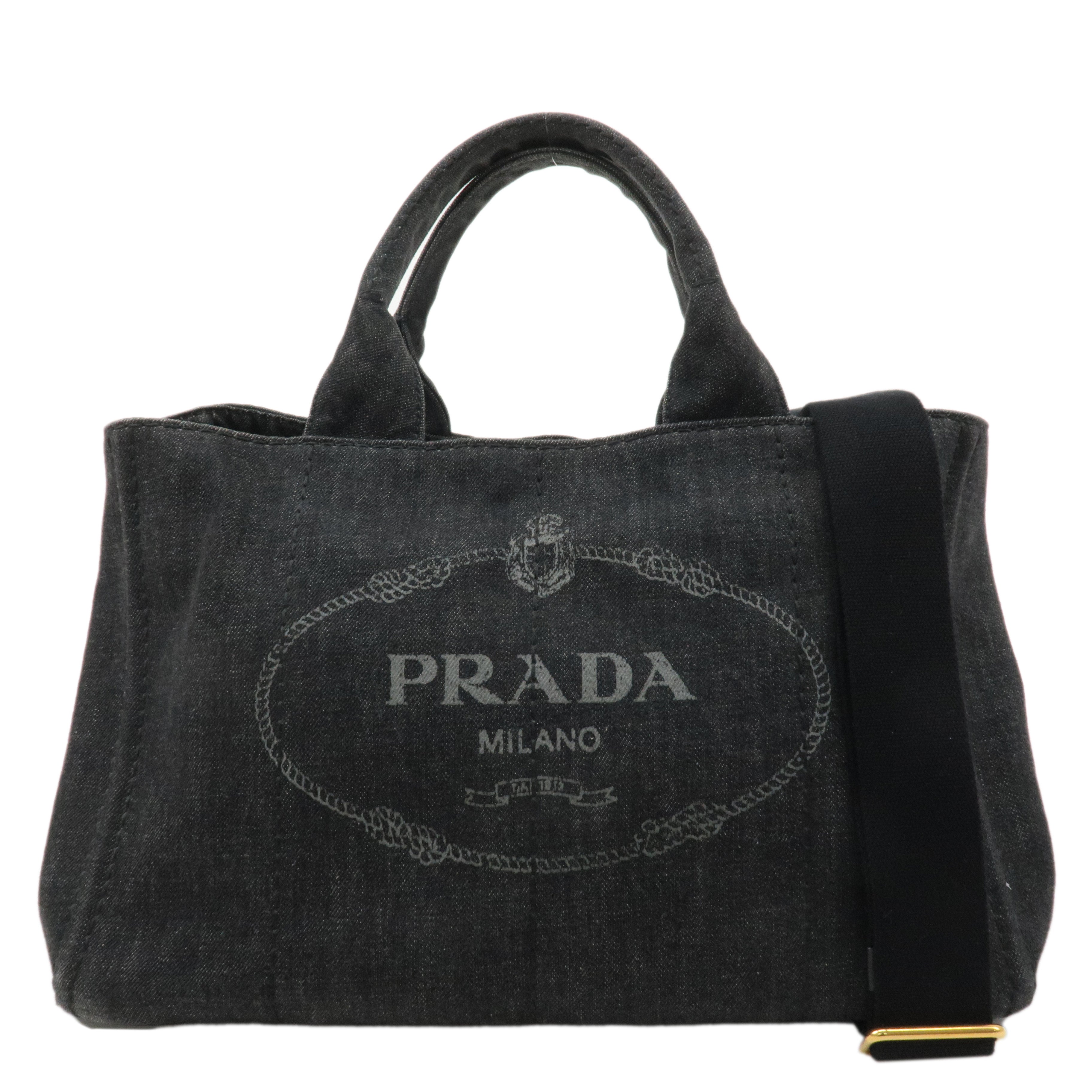 PRADA Logo Canapa Denim 2Way Bag Hand Shoulder Bag Black B2642B