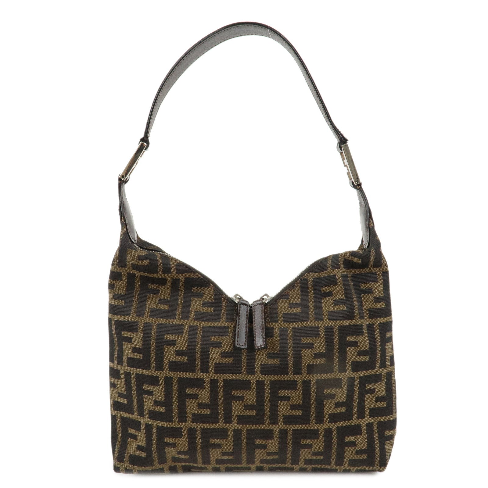 FENDI-Zucca-Canvas-Leather-Shoulder-Bag-Khaki-Brown-83156960992