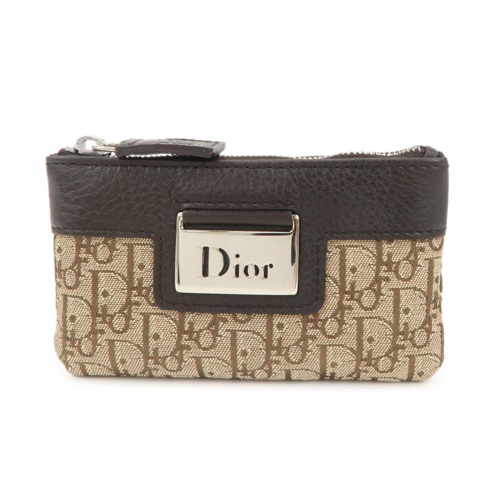 Chiristian-Dior-Trotter-Canvas-Leather-Coin-Key-Case-Beige-Brown