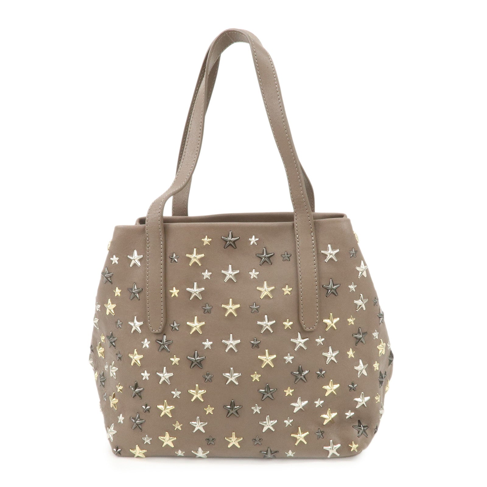 JIMMY-CHOO-Zodiac-Leather-Studs-Tote-Bag-Hand-Bag-Pink-Beige