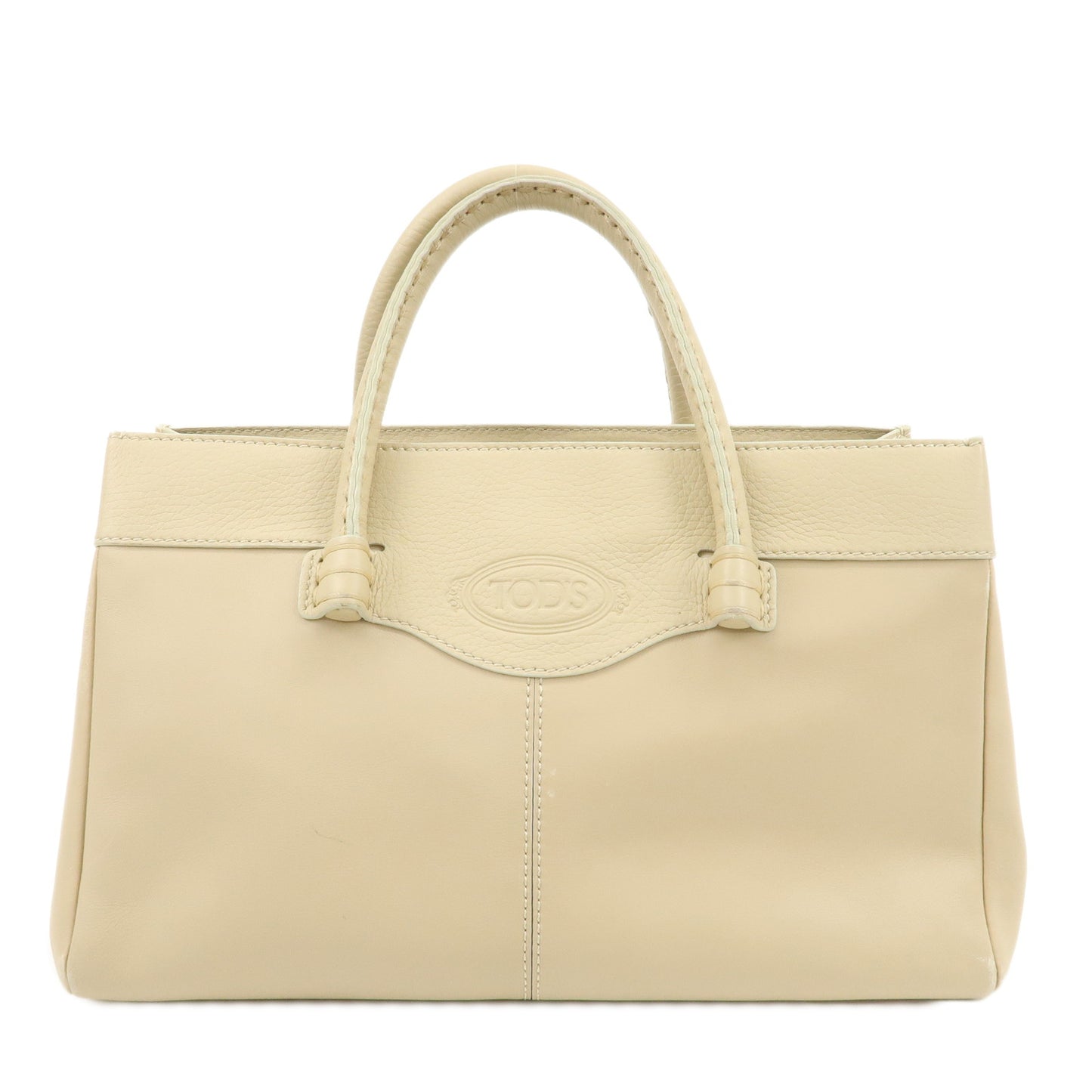 TOD'S-Logo-Leather-Tote-Bag-Hand-Bag-Beige-Cream