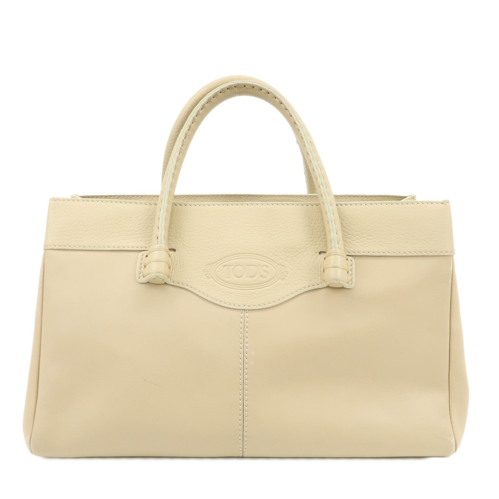 TOD'S-Logo-Leather-Tote-Bag-Hand-Bag-Beige-Cream