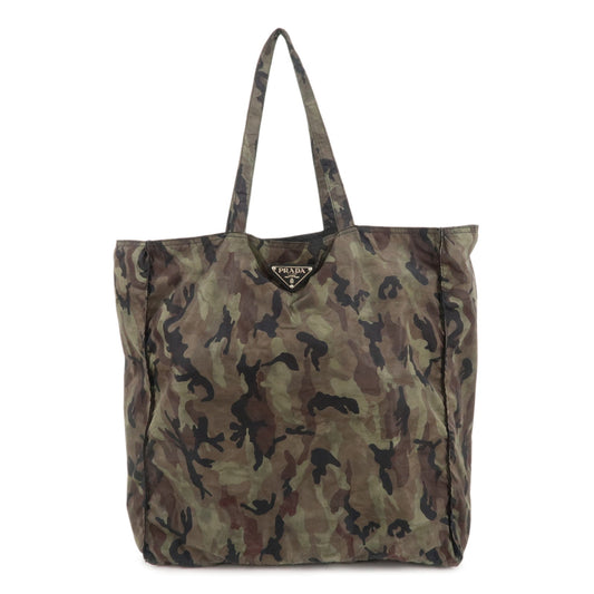 PRADA-Nylon-Tote-Bag-Khaki-Camouflage-Silver-Hardware-B4626C