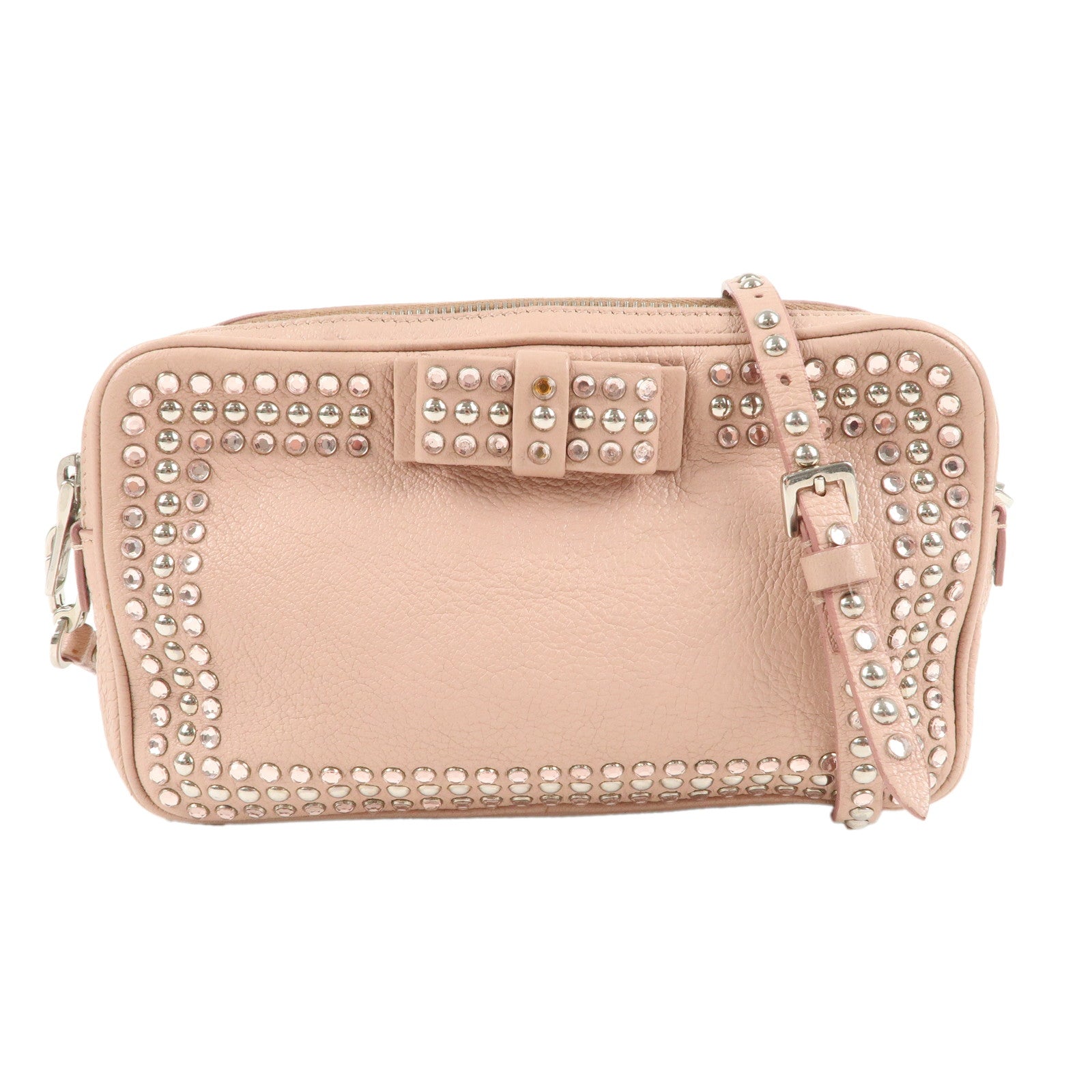 MIU-MIU-Leather-Bijoux-Shoulder-Bag-Crossbody-Bag-Pink