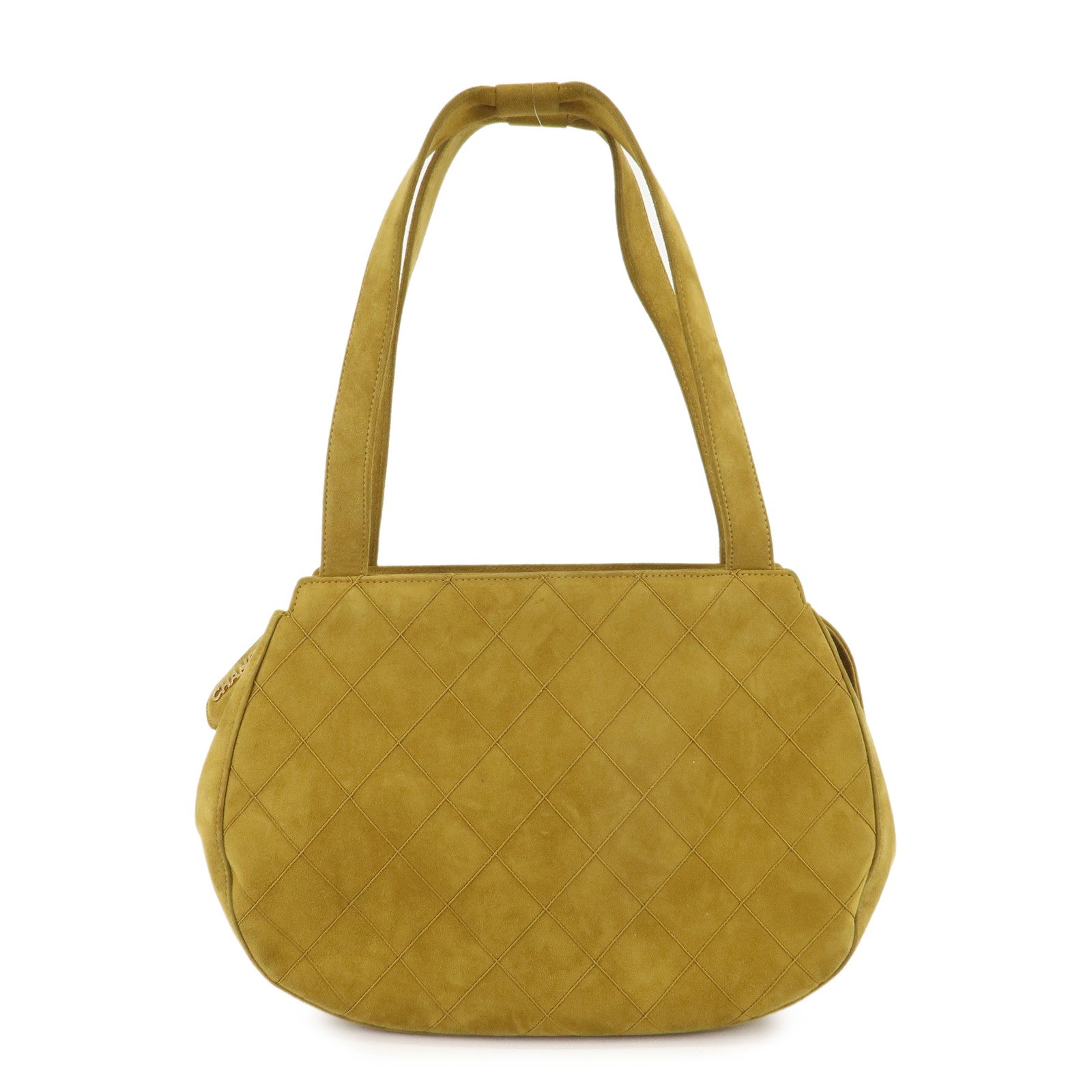 CHANEL-Suede-Shoulder-Bag-Hand-Bag-Mustard-Gold-Hardware