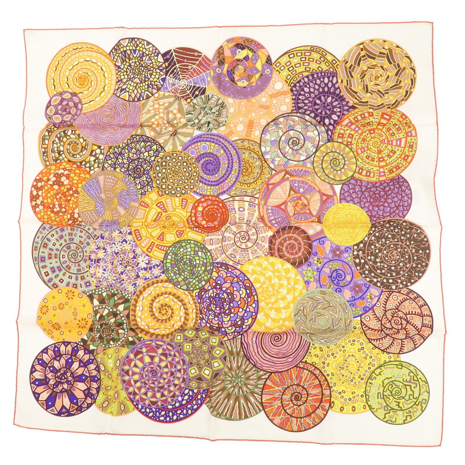 HERMES-100%-Silk-Carre-90-Reves-d'Escargots-Scarf-Multi-Color