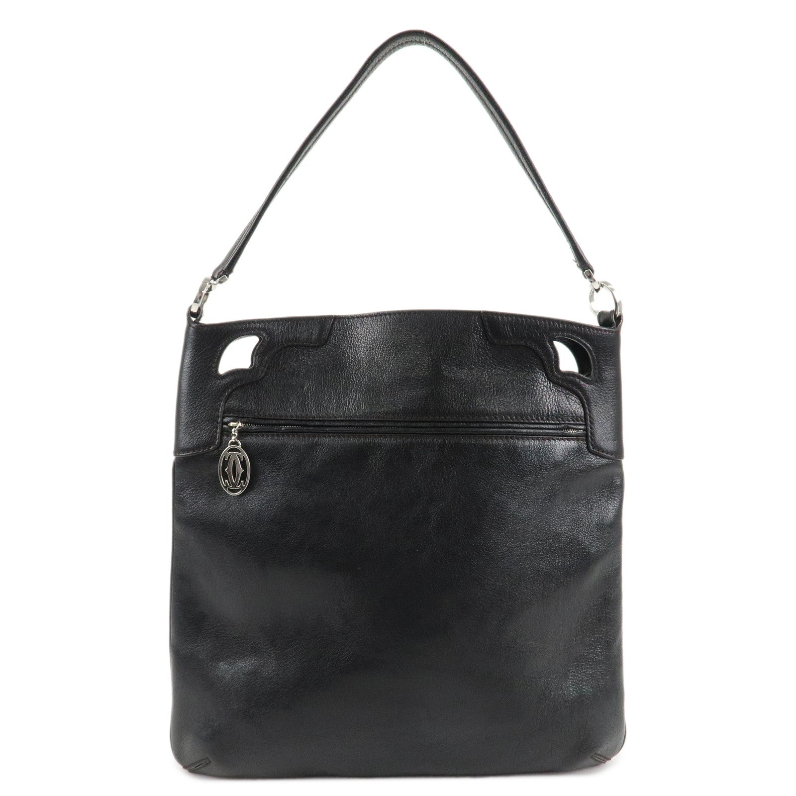 Cartier-Leather-Shoulder-Bag-Tote-Bag-Hand-Bag-Black
