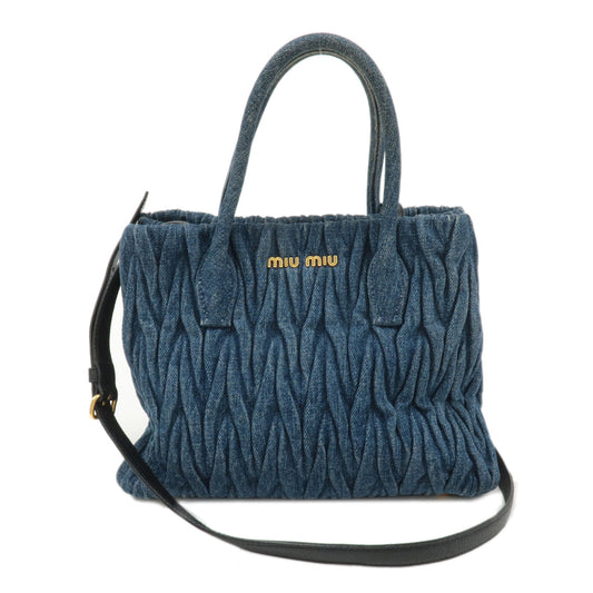 MIU-MIU-Matelasse-Denim-Leather-2Way-Shoulder-Hand-Bag-Blue