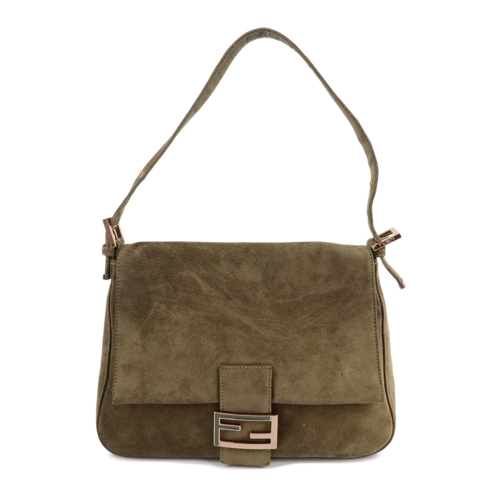 FENDI-Mamma-Baguette-Suede-Shoulder-Bag-Khaki-8BR001