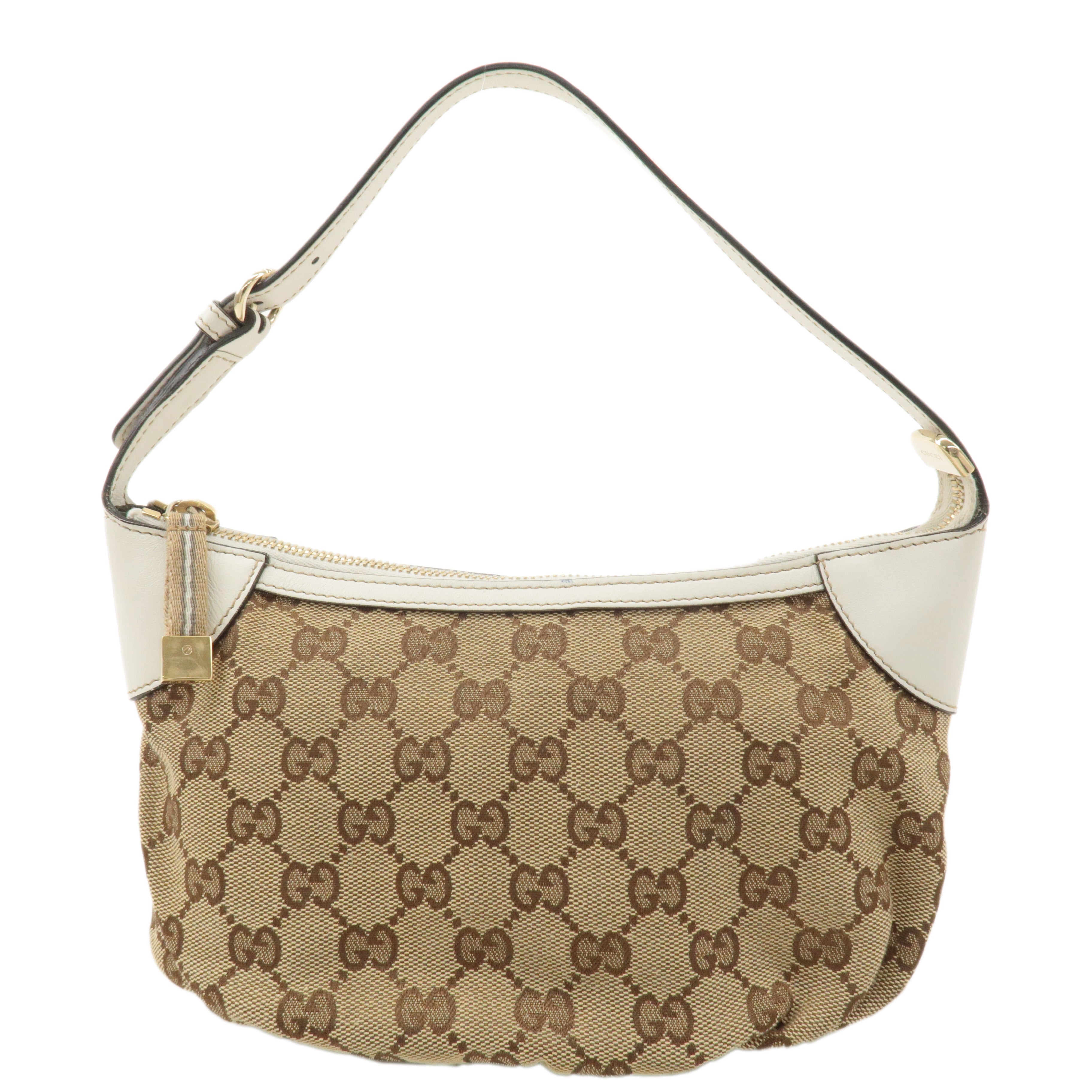 GUCCI Sherry GG Canvas Leather Shoulder Bag Beige White 224093