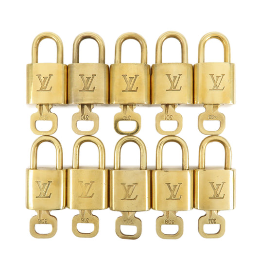 Louis-Vuitton-Set-of-10-Lock-&-Key-Cadena-Key-Lock-Metal-Gold