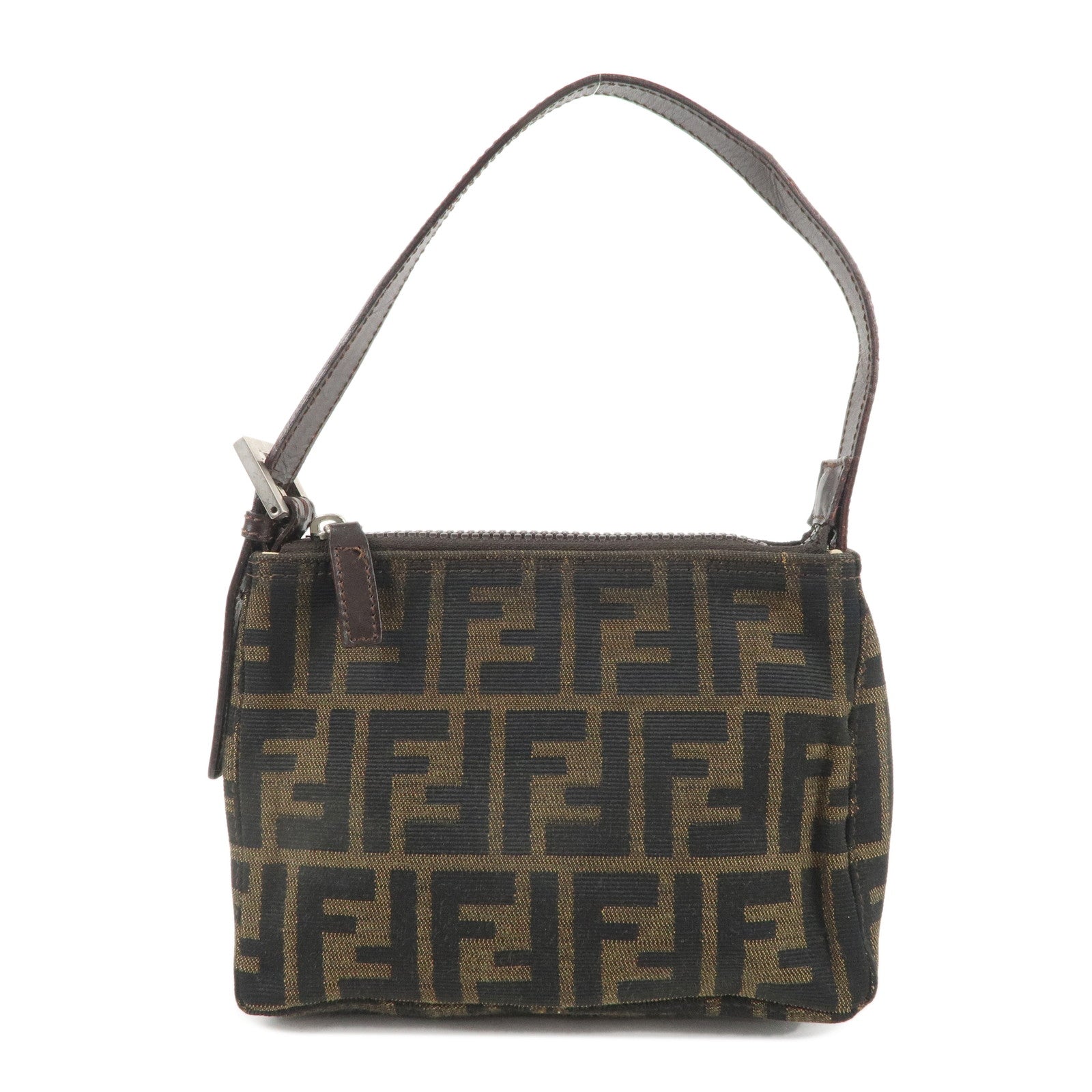 FENDI-Zucca-Canvas-Leather-One-Shoulder-Bag-Brown-Black