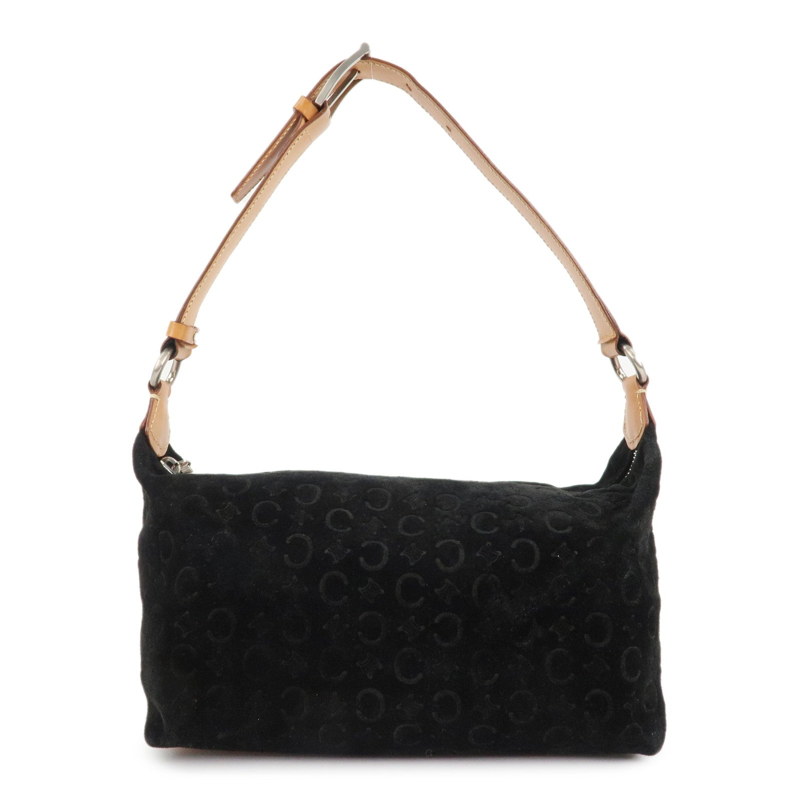 CELINE-C-Macadam-Suede-Shoulder-Bag-Hand-Bag-Black