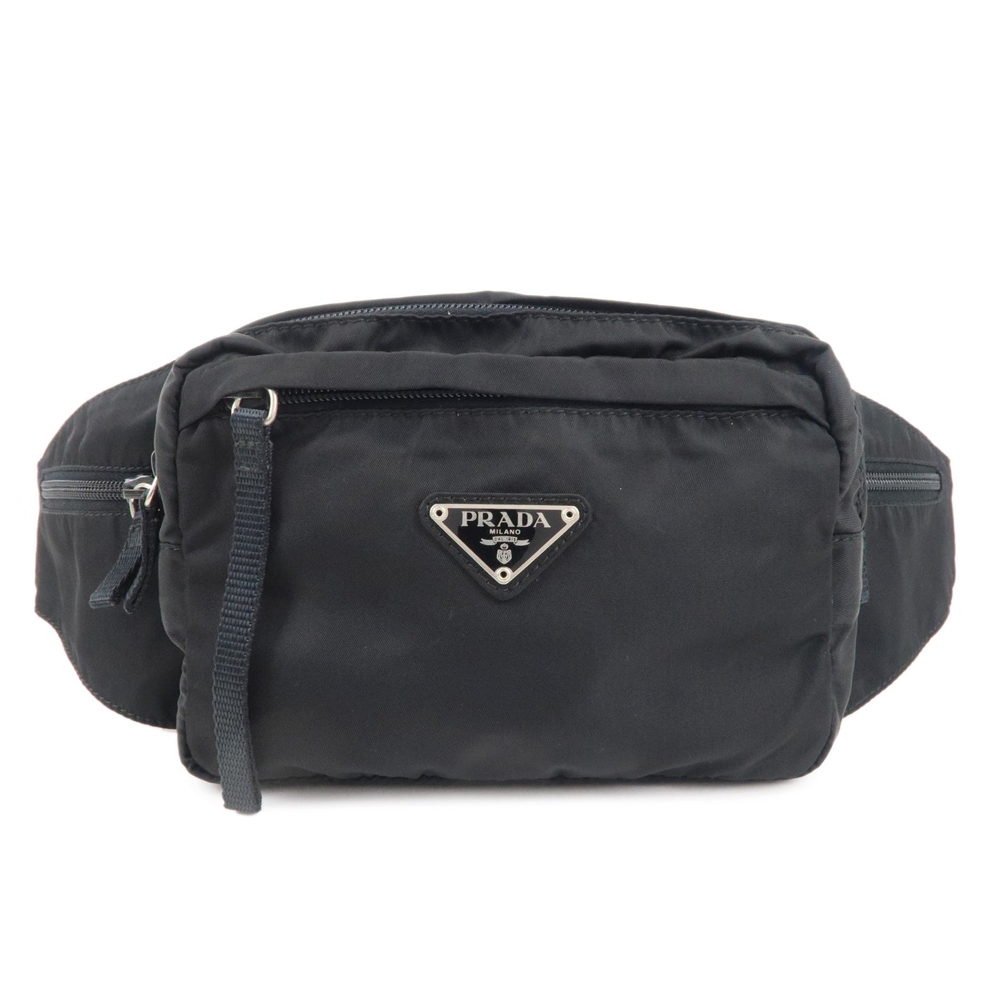 PRADA-Nylon-Leather-Waist-Bag-Back-Silver-Hardware