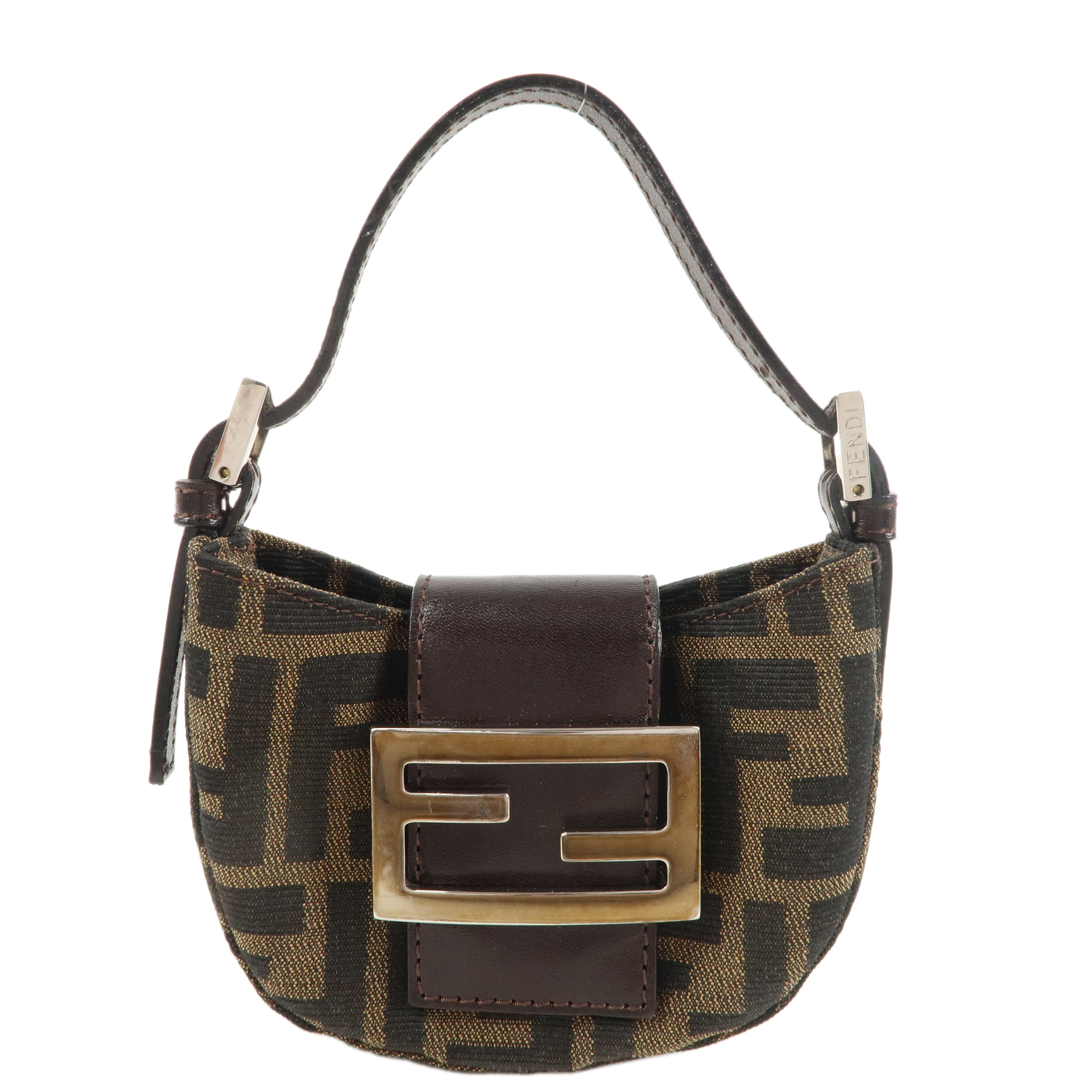 FENDI-Zucca-Canvas-Leather-Pouch-Khaki-Brown-26673