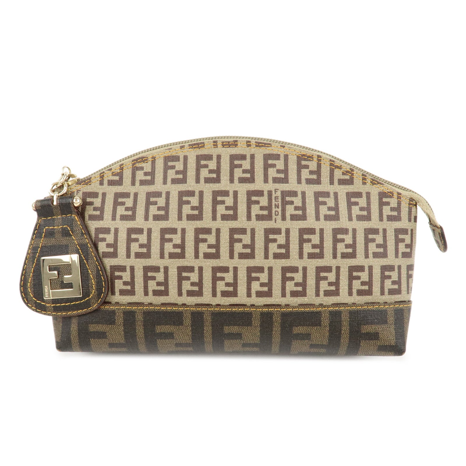 FENDI-Zucchino-Zucca-PVC-Pouch-Brown-Beige-Black-8N0063