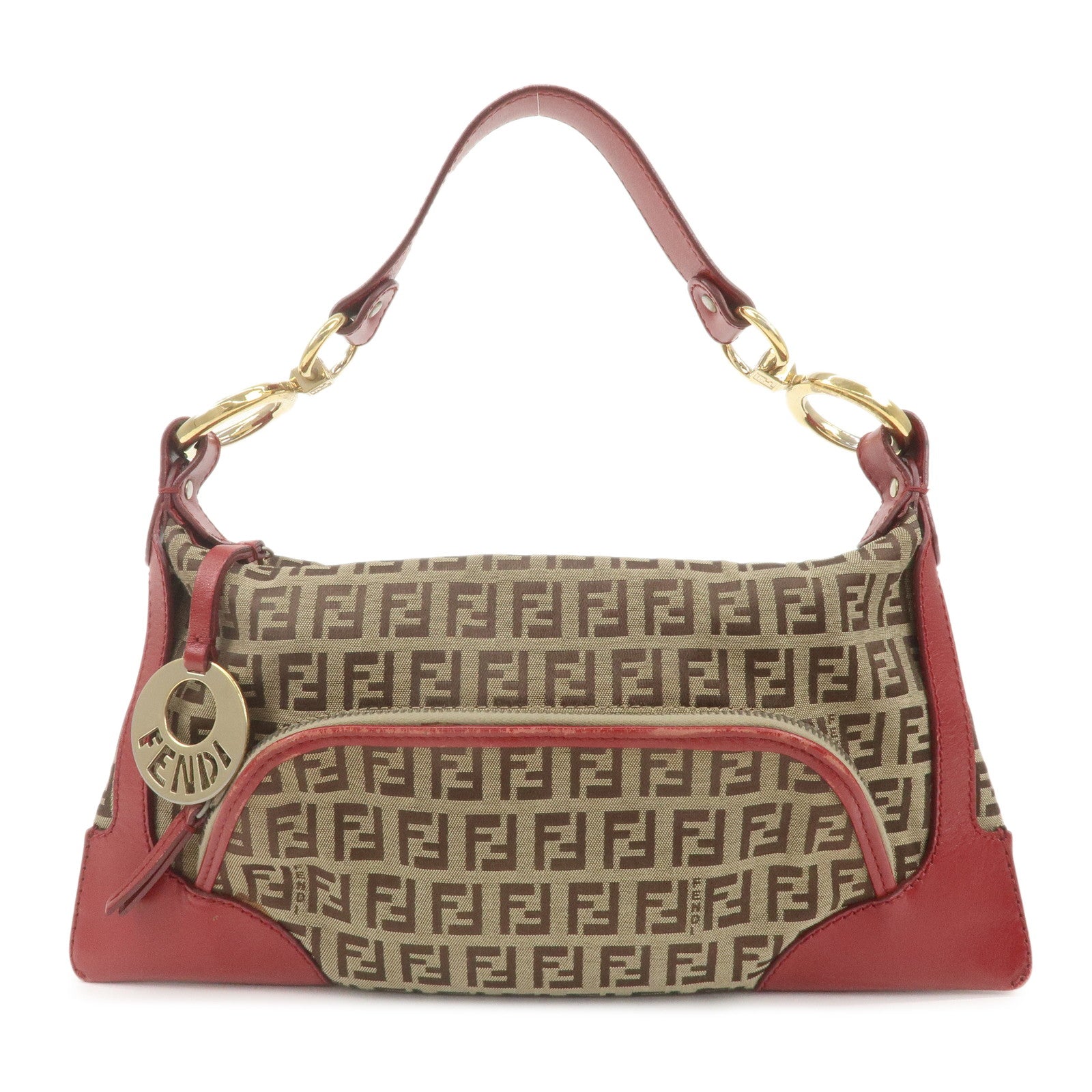 FENDI-Zucchino-Canvas-Leather-Shoulder-Bag-Beige-Red-8BR464