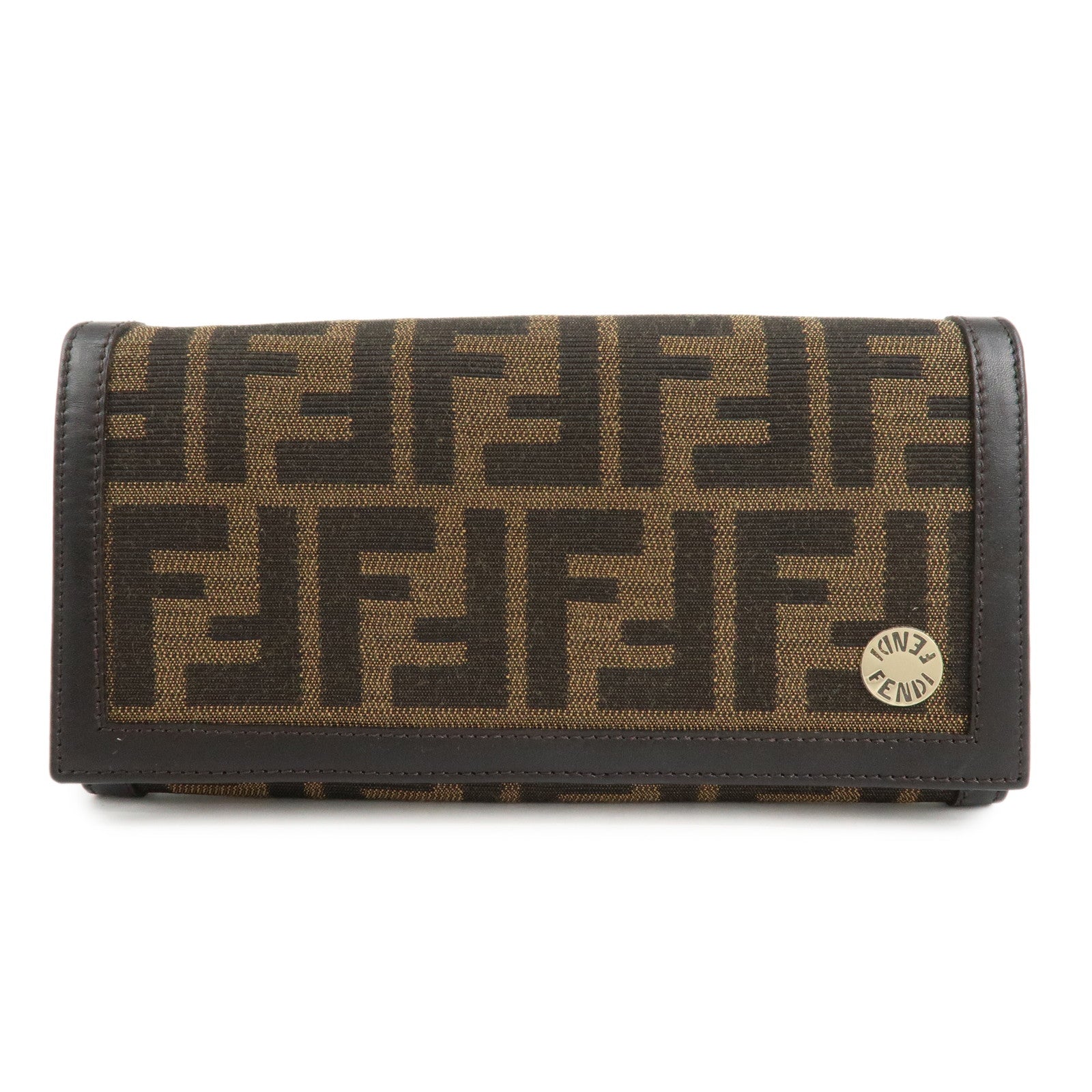 FENDI-Zucca-Canvas-Leather-Long-Wallet-Brown-8M0000