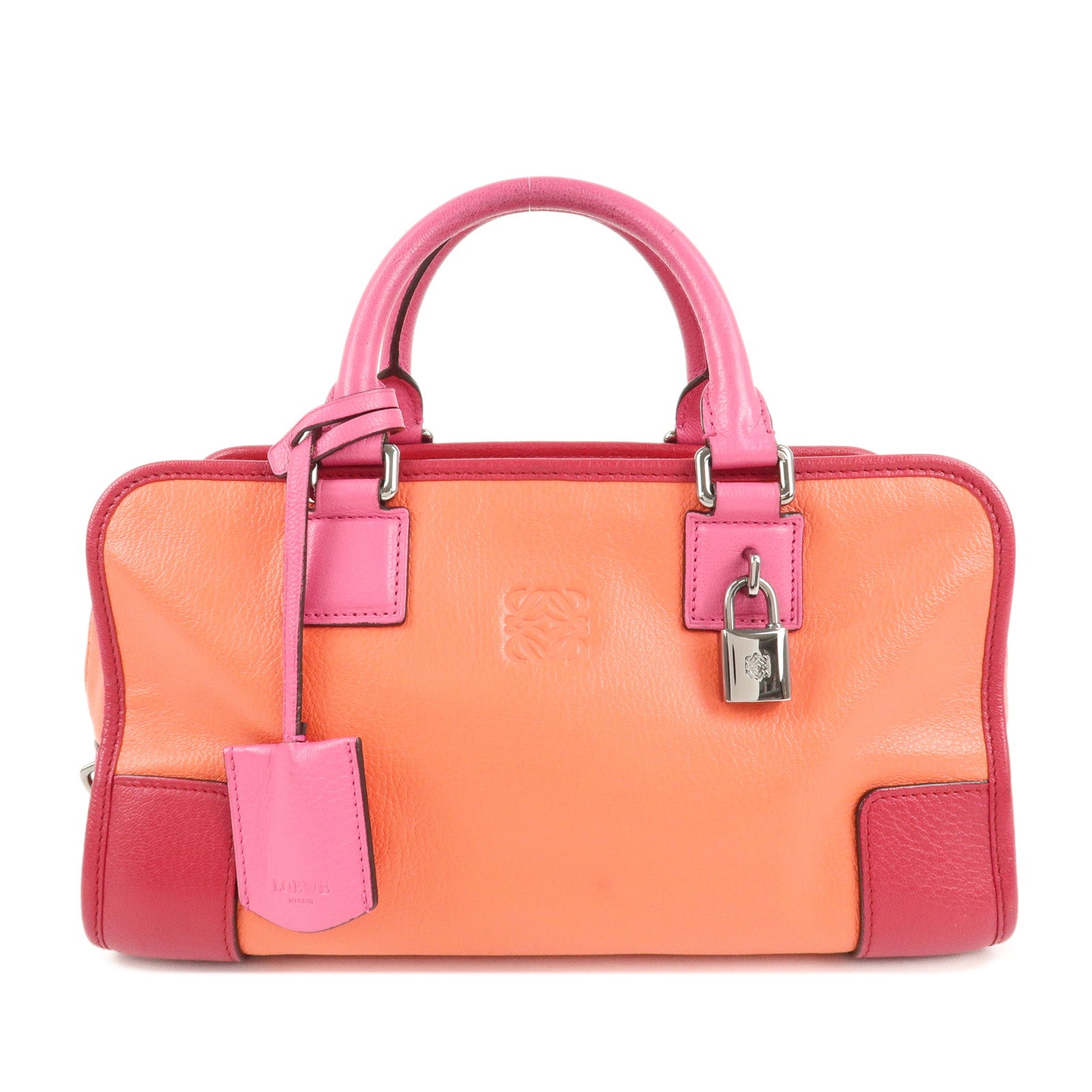 LOEWE-Anagram-Leather-Amazona-28-Hand-Bag-Orange-Bordeaux-Pink