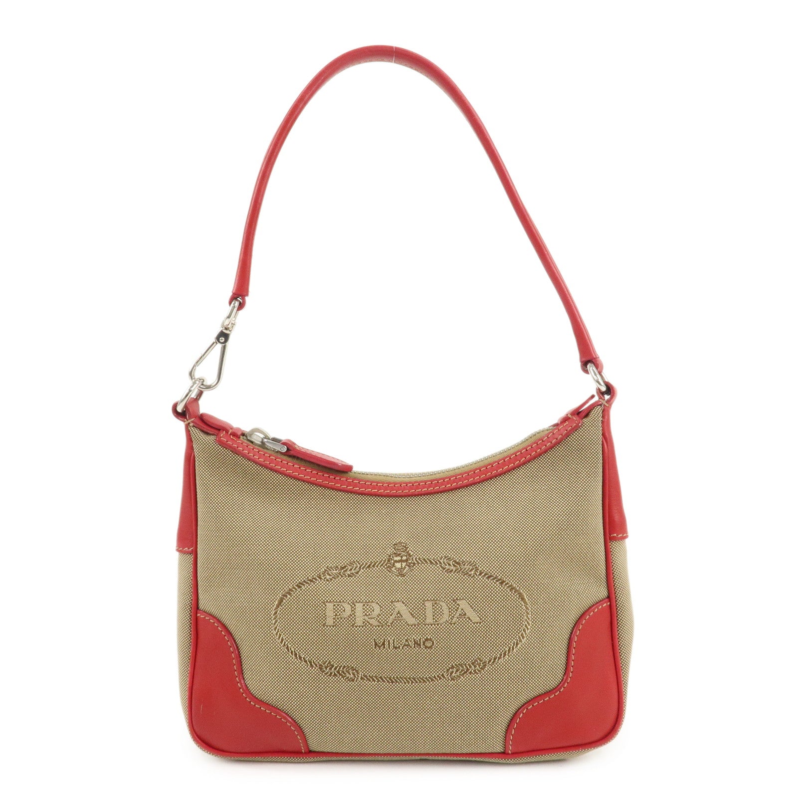 PRADA-Logo-Jacquard-Leather-Shoulder-Bag-Beige-Red