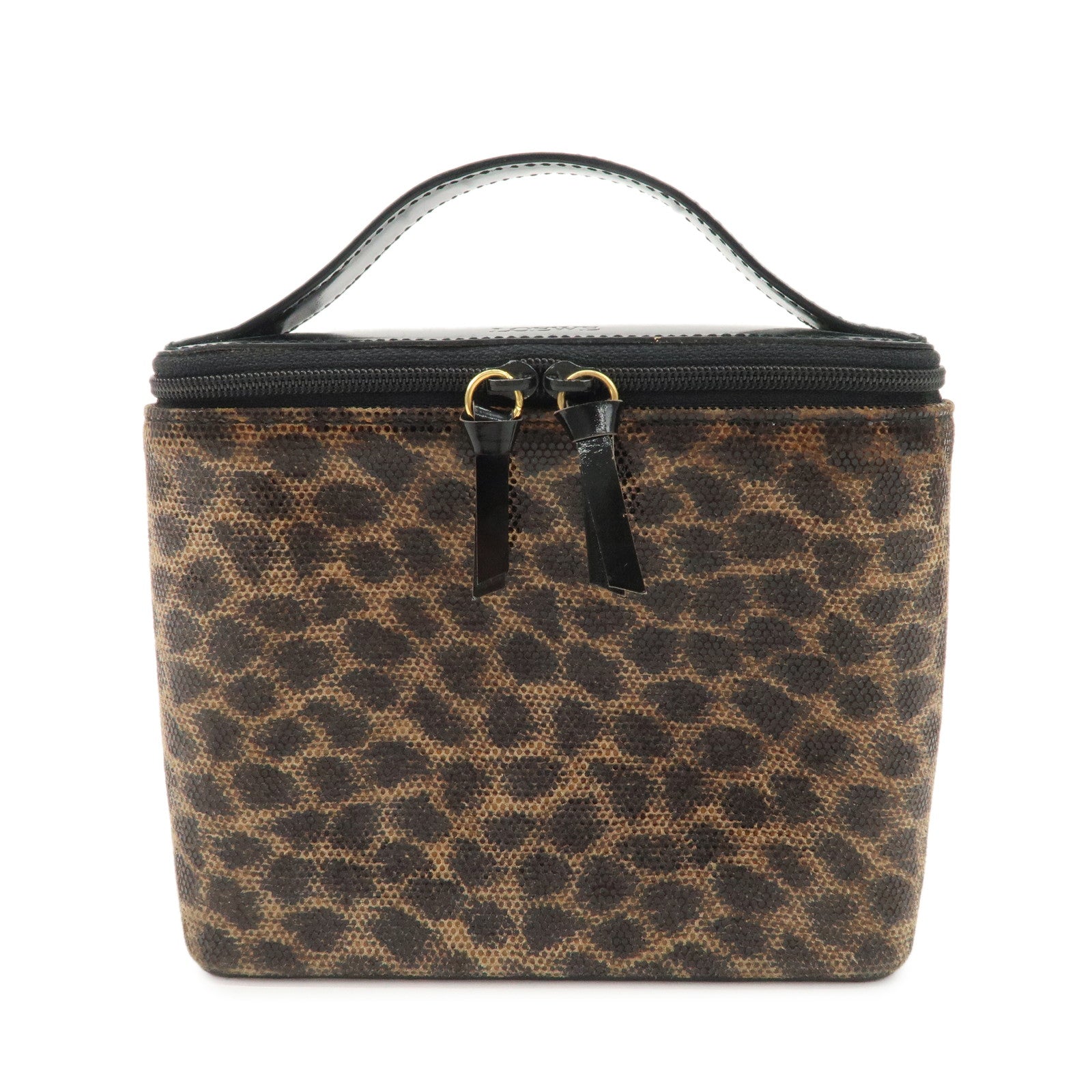 LOEWE-Nylon-Canvas-Patent-Leather-Leopard-Vanity-Bag-Black-Beige