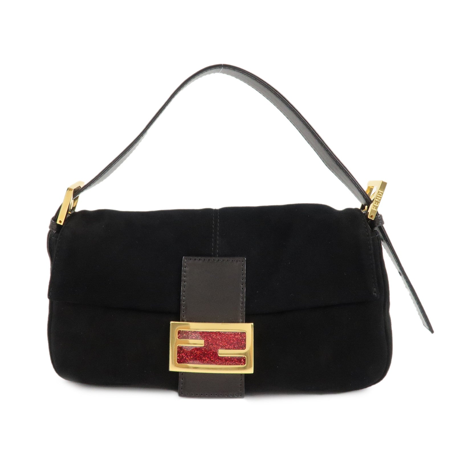 FENDI-Mamma-Baguette-Suede-Leather-Shoulder-Bag-Black-26424