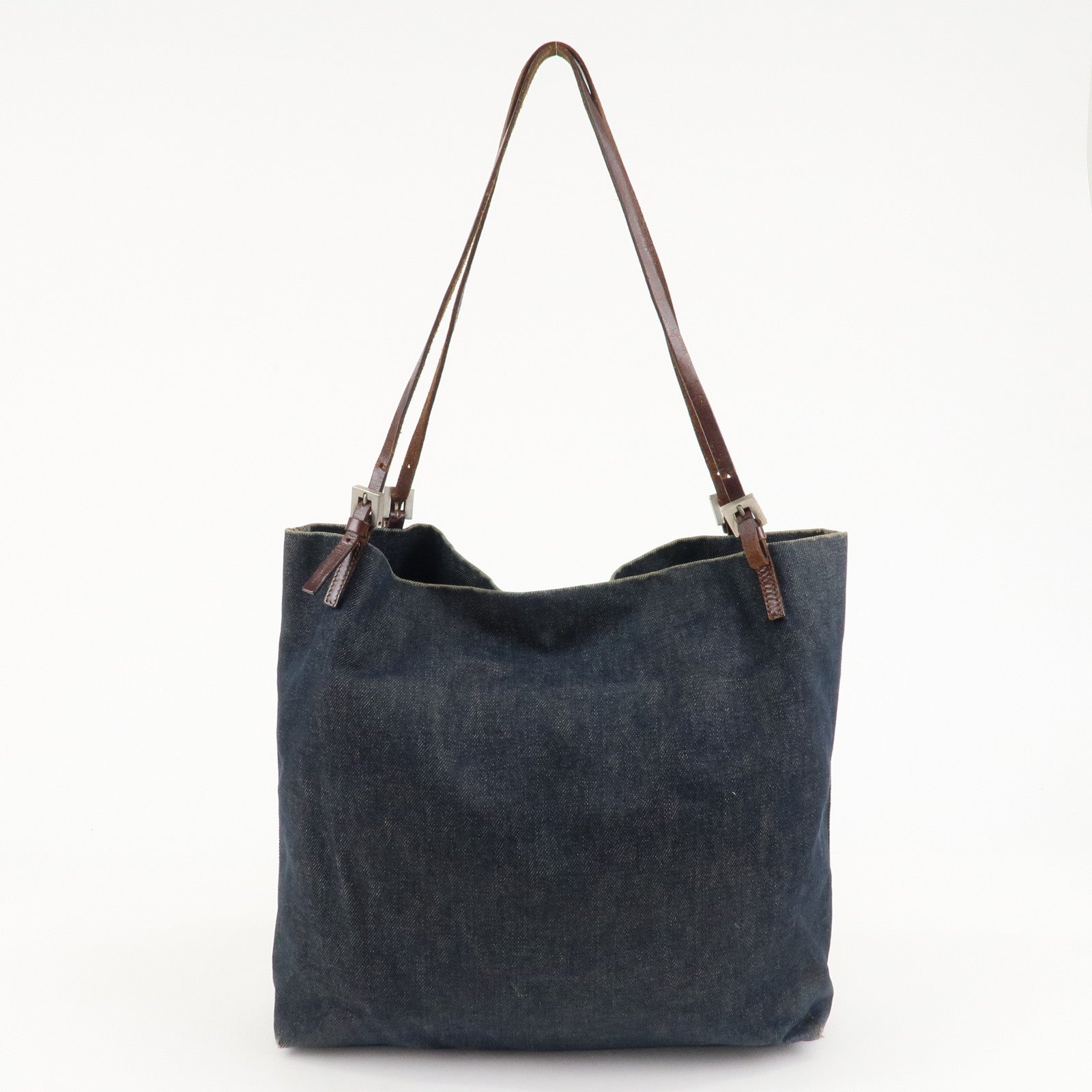 FENDI Denim Leather Tote Bag Shoulder Bag Navy Brown 26633