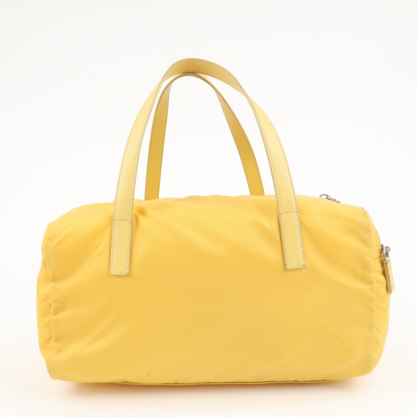 PRADA Logo Nylon Leather Boston Bag Shoulder Bag Yellow Silver