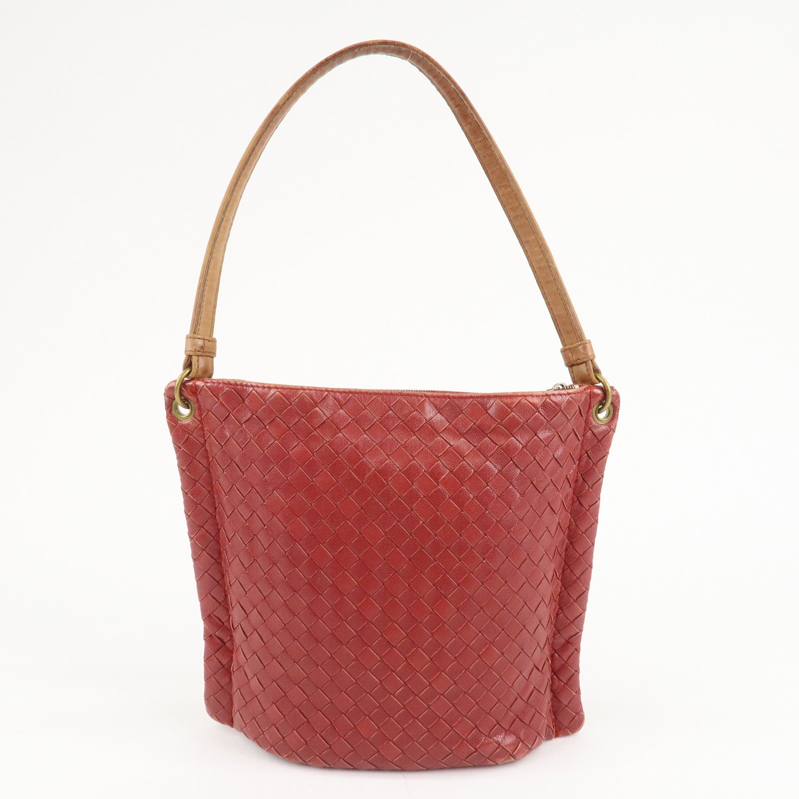 BOTTEGA VENETA Intrecciato Leather Shoulder Bag Red Beige 210236