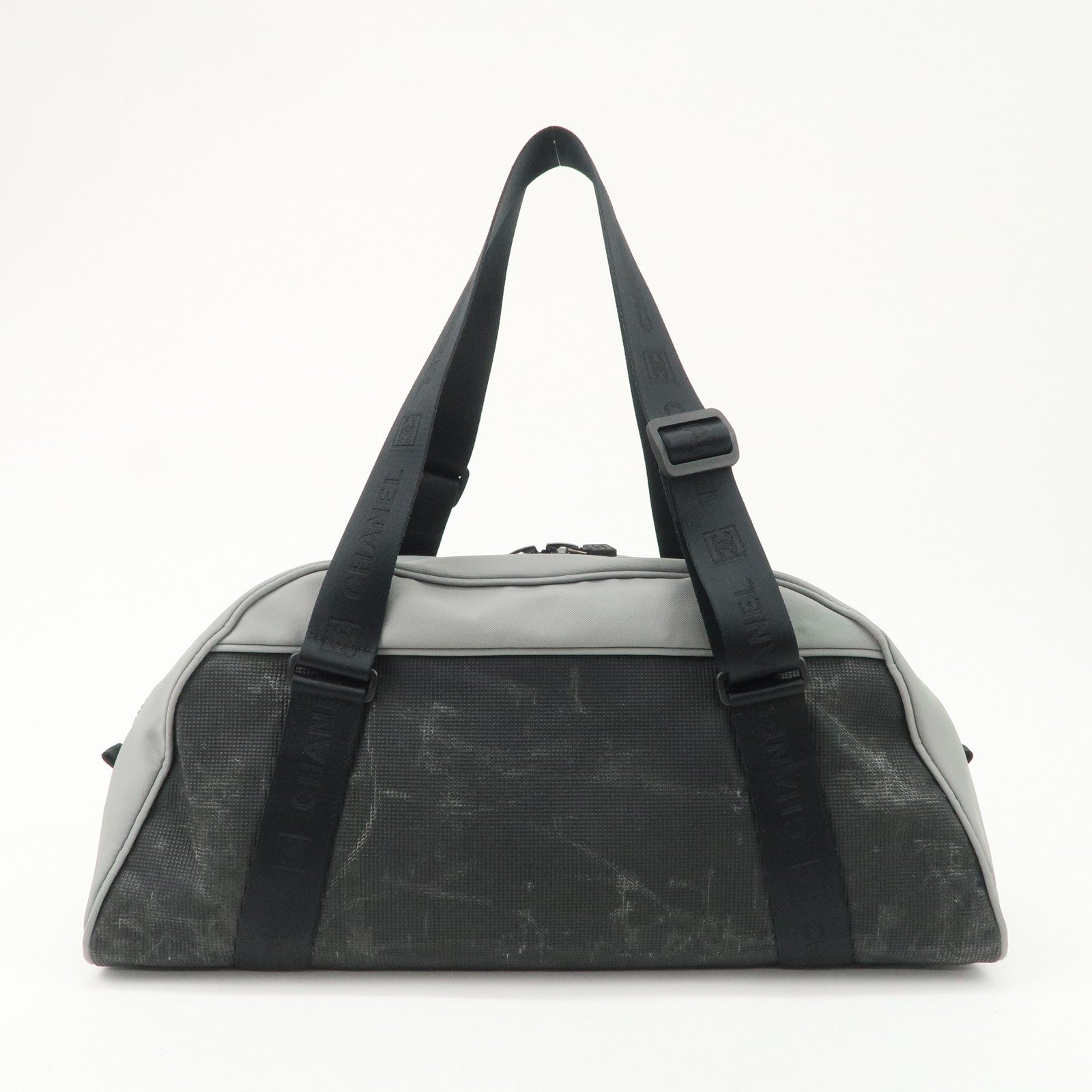 CHANEL Sportsline Nylon Canvas Boston Bag Black Gray A19976 Used