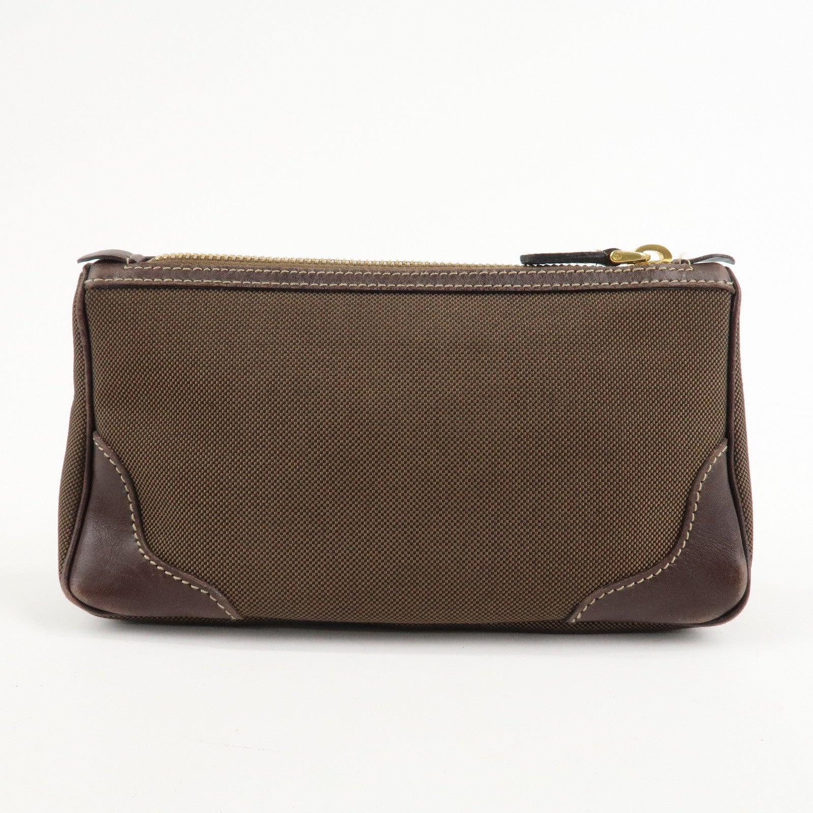 PRADA Logo Jaquard Leather Pouch Brown