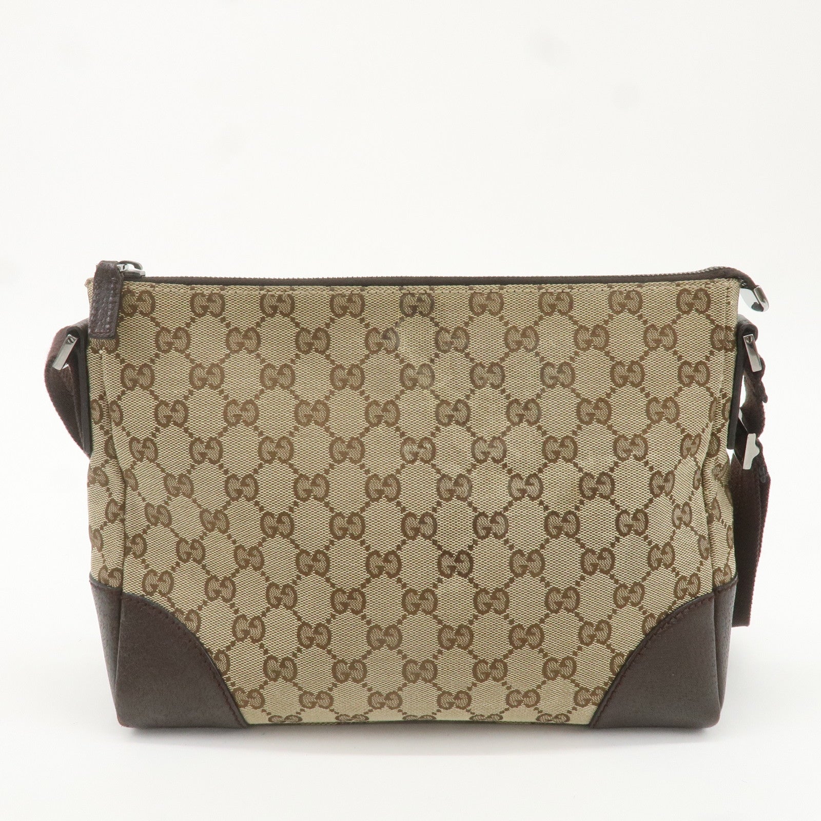 GUCCI GG Canvas Leather Shoulder Bag Beige Brown 114273