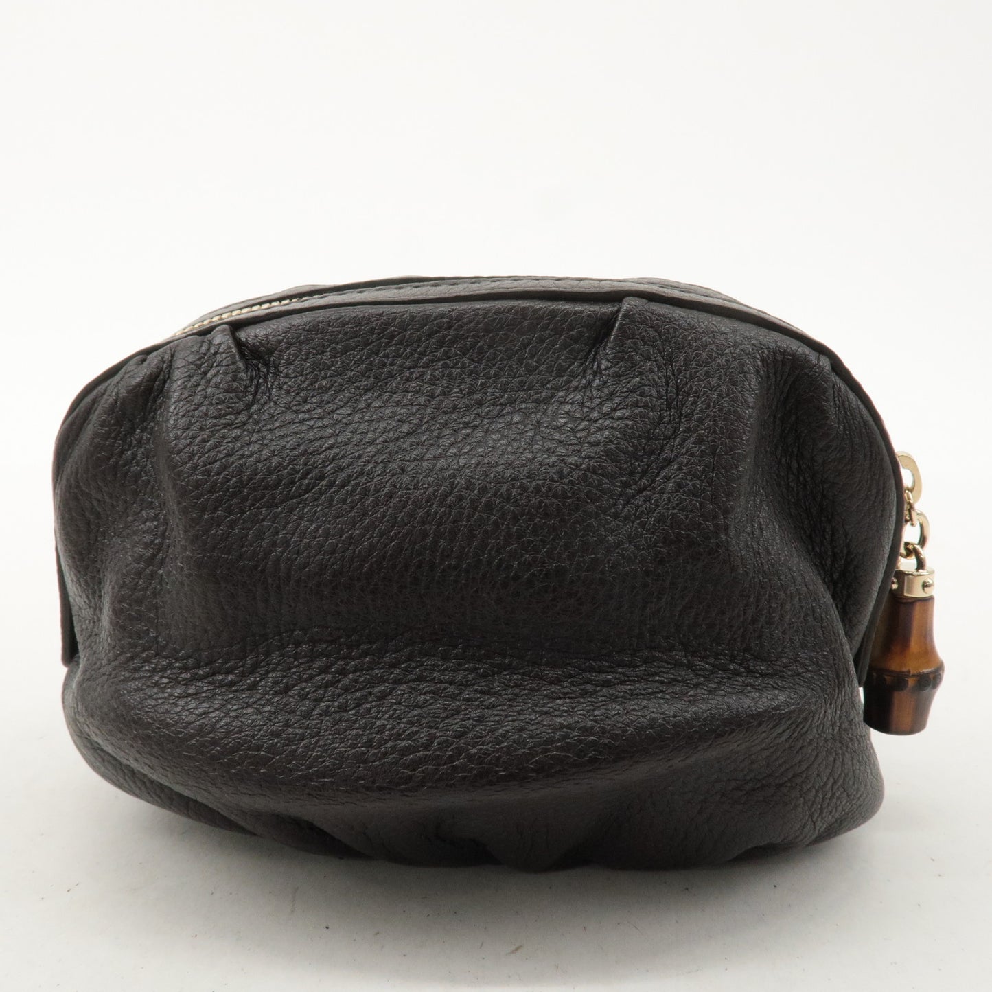 GUCCI Bamboo Leather Pouch Cosmetic Pouch Brown 246175