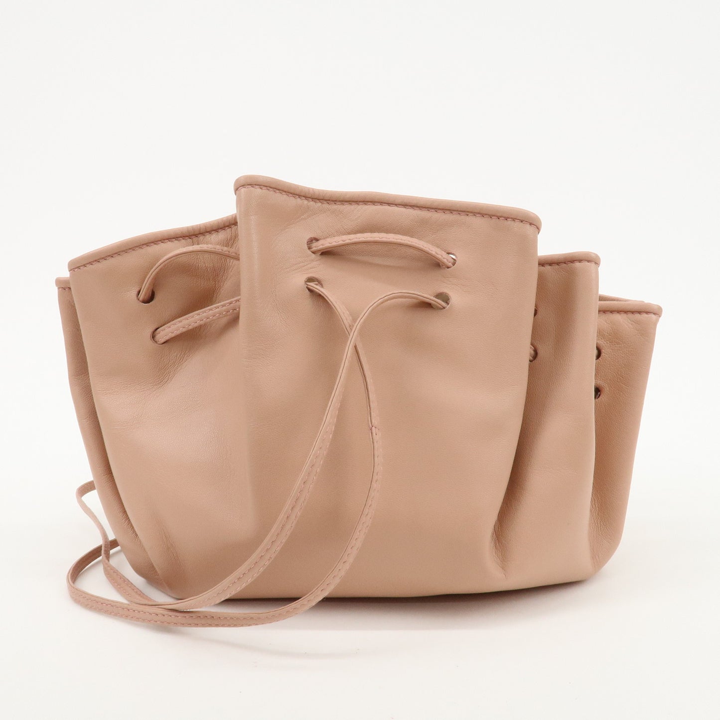 LOEWE Anaglam Leather Shoulder Bag Drawstring Bag Pink Beige