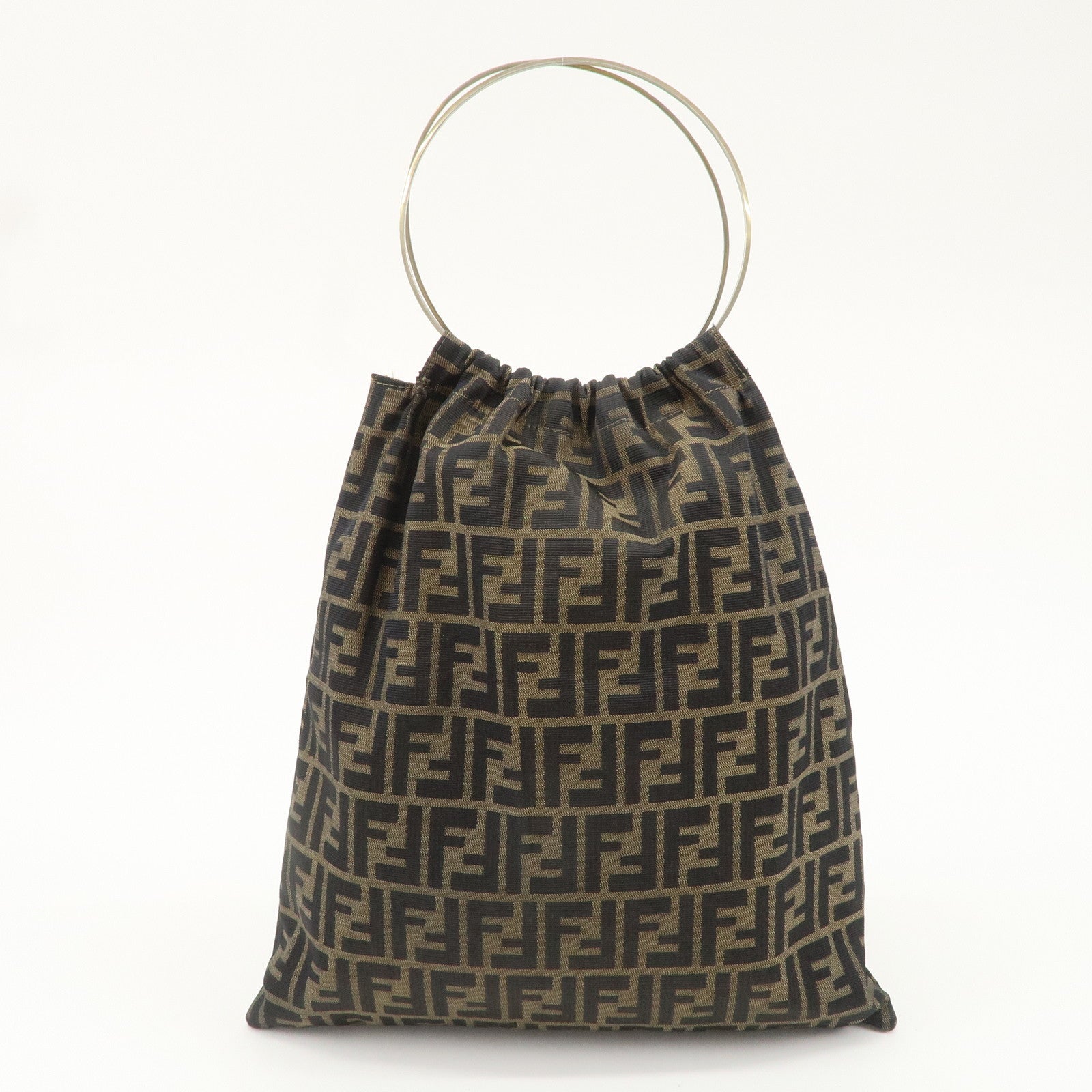 FENDI Zucca Canvas Leather Hand Bag Brown Black