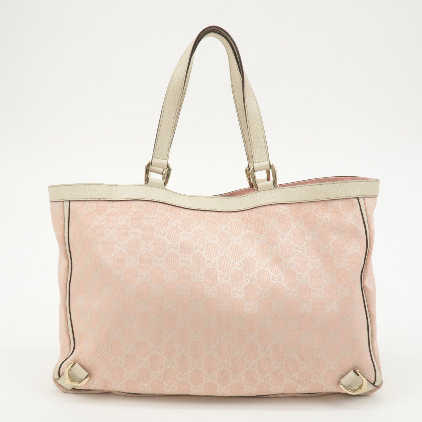 GUCCI Abbey Line GG Canvas Leather Tote Bag Pink Ivory 141472