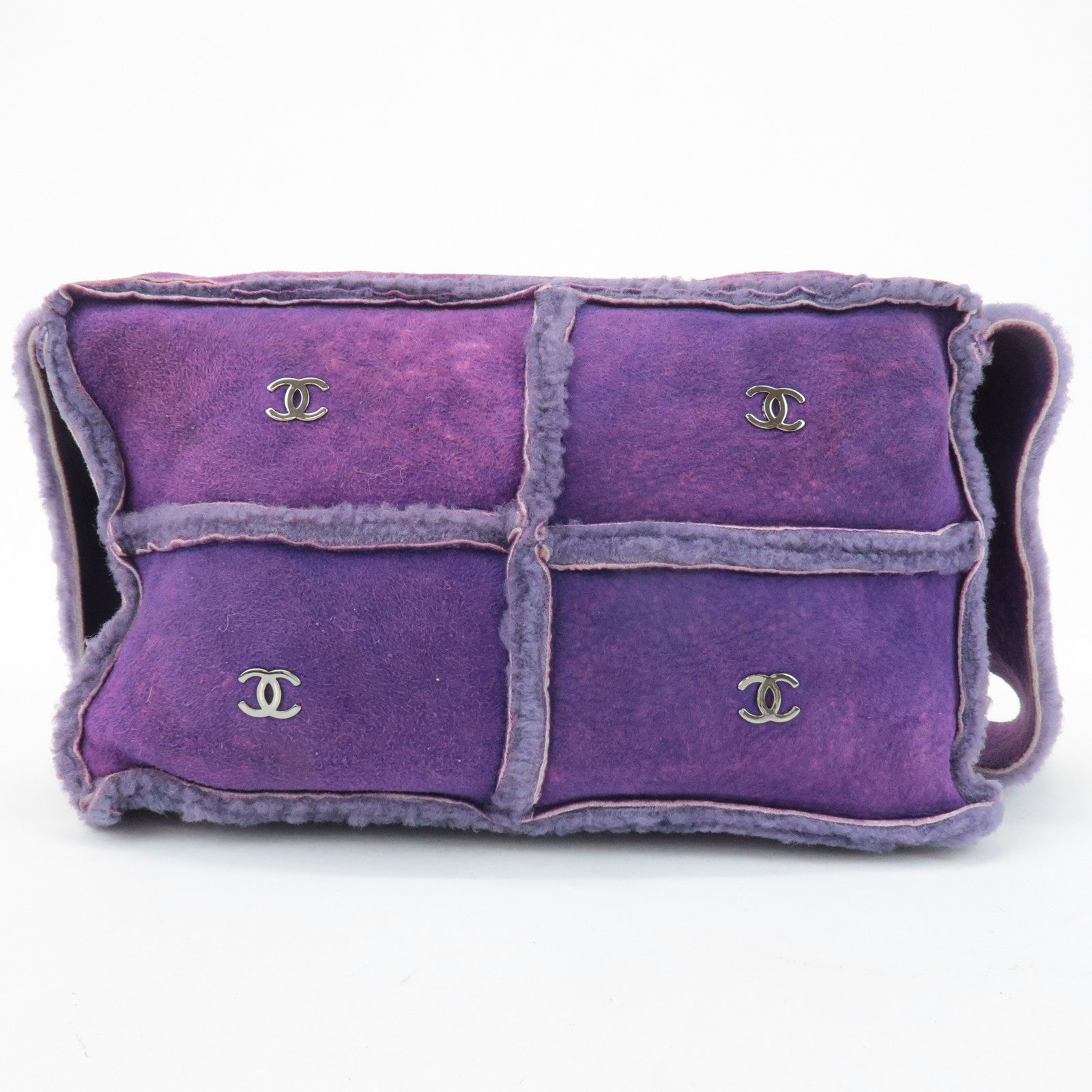 CHANEL COCO Mark Chocolate Bar Suede Mouton Shoulder Bag Purple Used