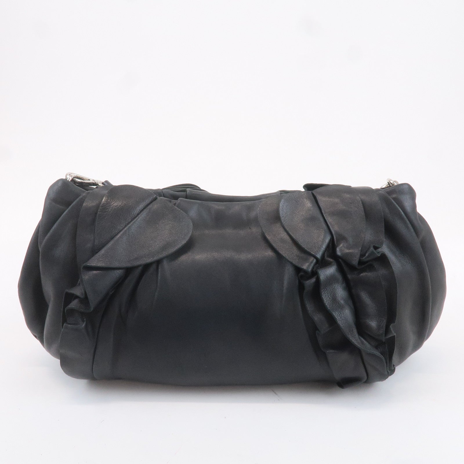 PRADA Leather Gathered Shoulder Bag Black