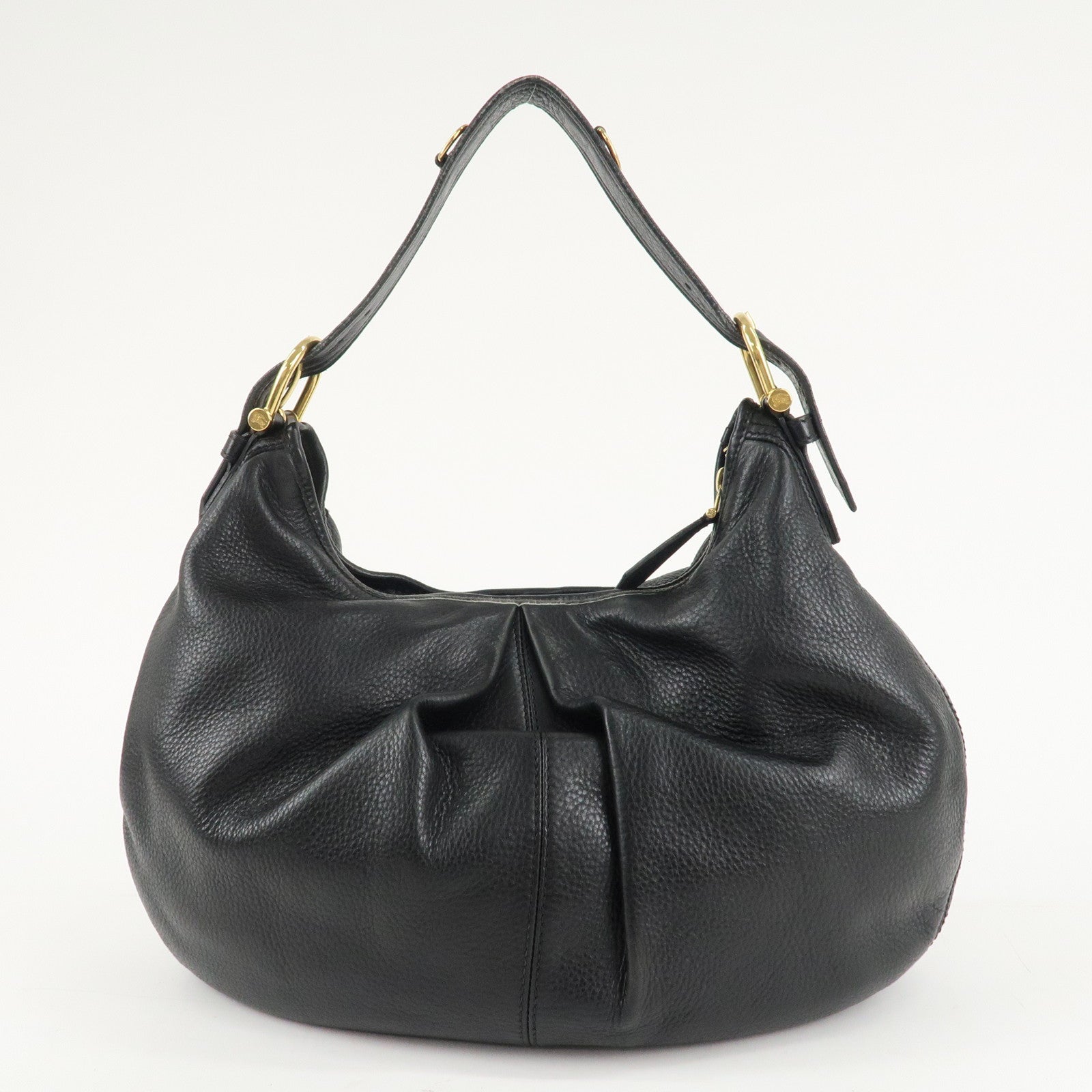 BURBERRY Leather Shoulder Bag Hand Bag Black Gold Hardware Used