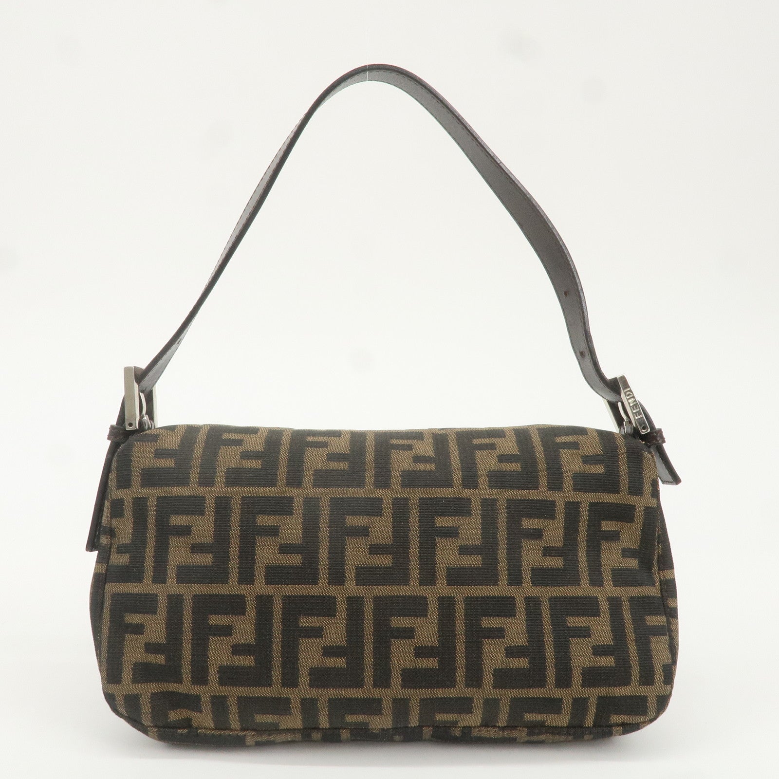 FENDI Mamma Baguette Canvas Shoulder Bag Brown Black 26424