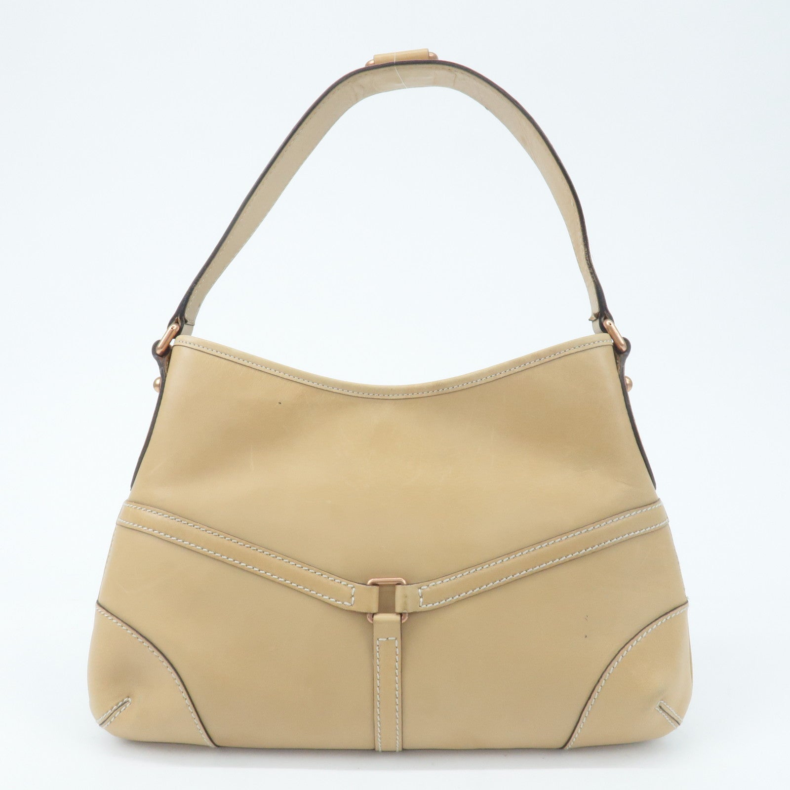 GUCCI Interlocking G Leather Shoulder Bag Beige 114877