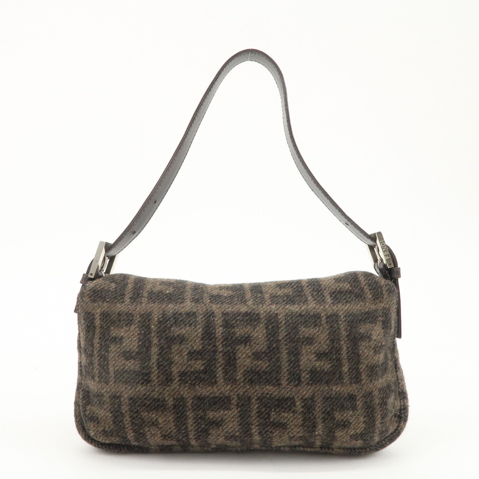 FENDI Mamma Buguette Zucca Wool Leather Shoulder Bag 26424