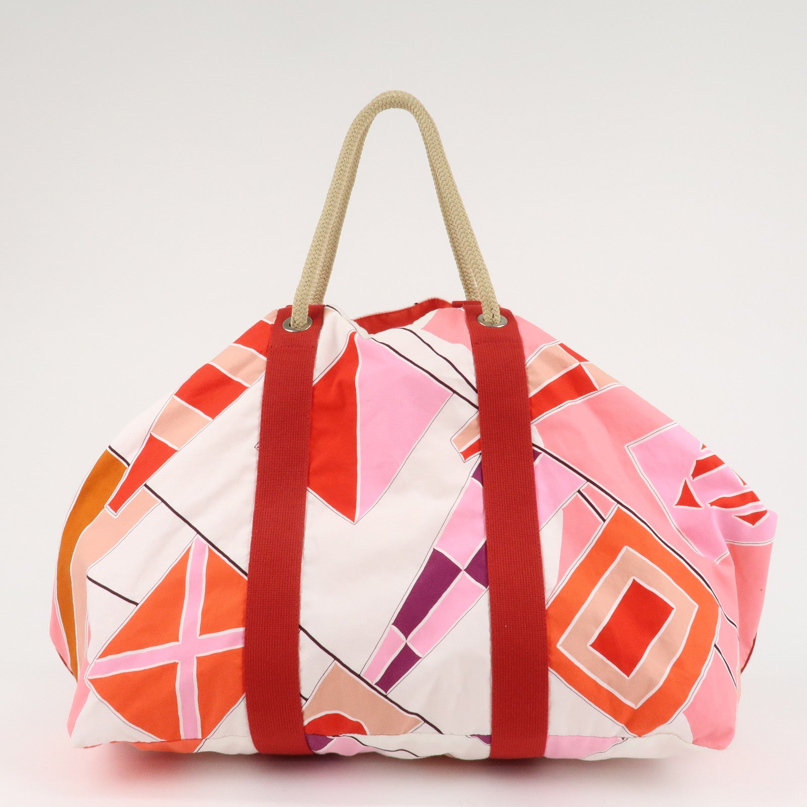 HERMES Cotton Beach Bag Cabas Drapeaux au vent Pink Used